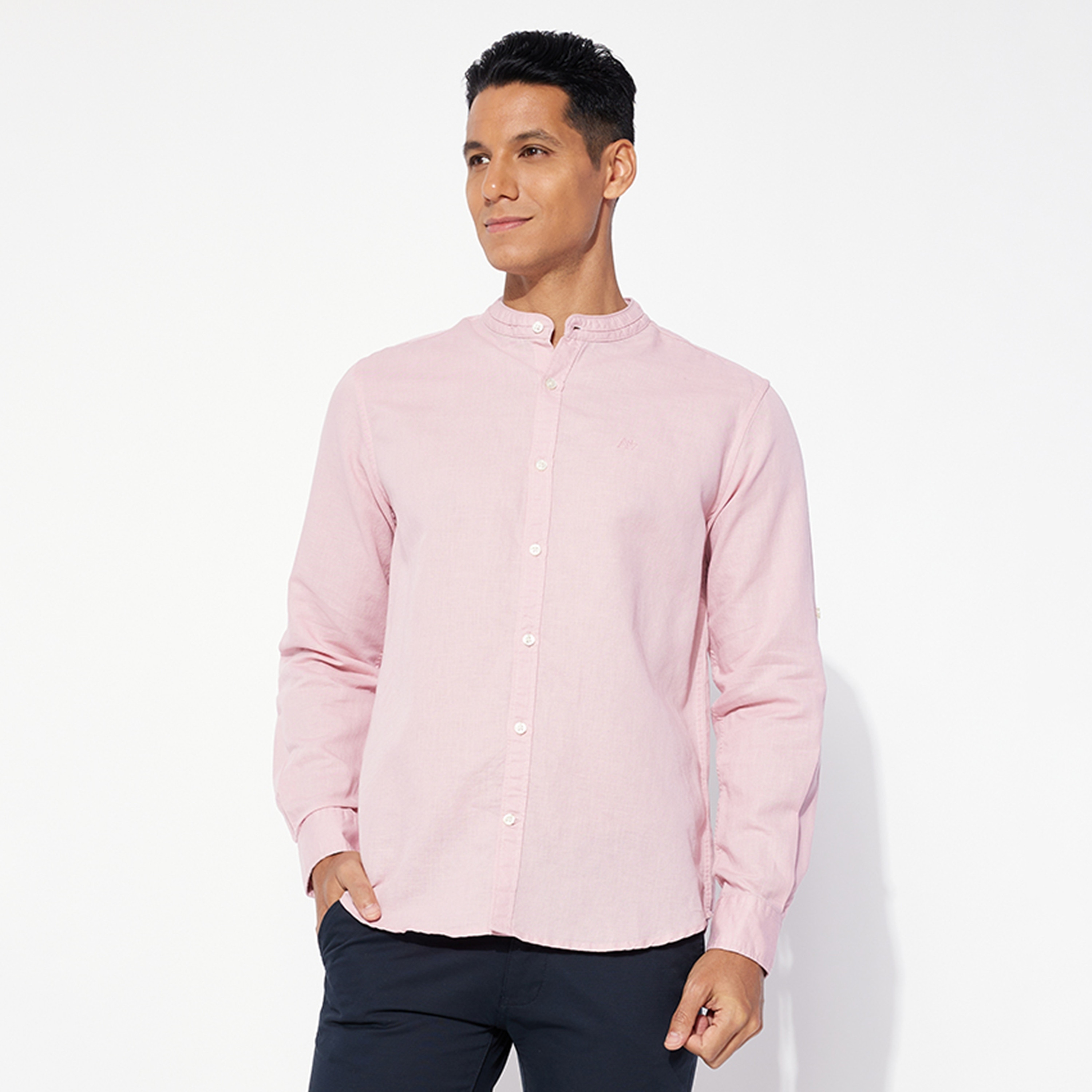 قميص رجالي بأكمام طويلة وياقة دائرية سادة من أيروبوستال-men-clothing-shirts-image-5