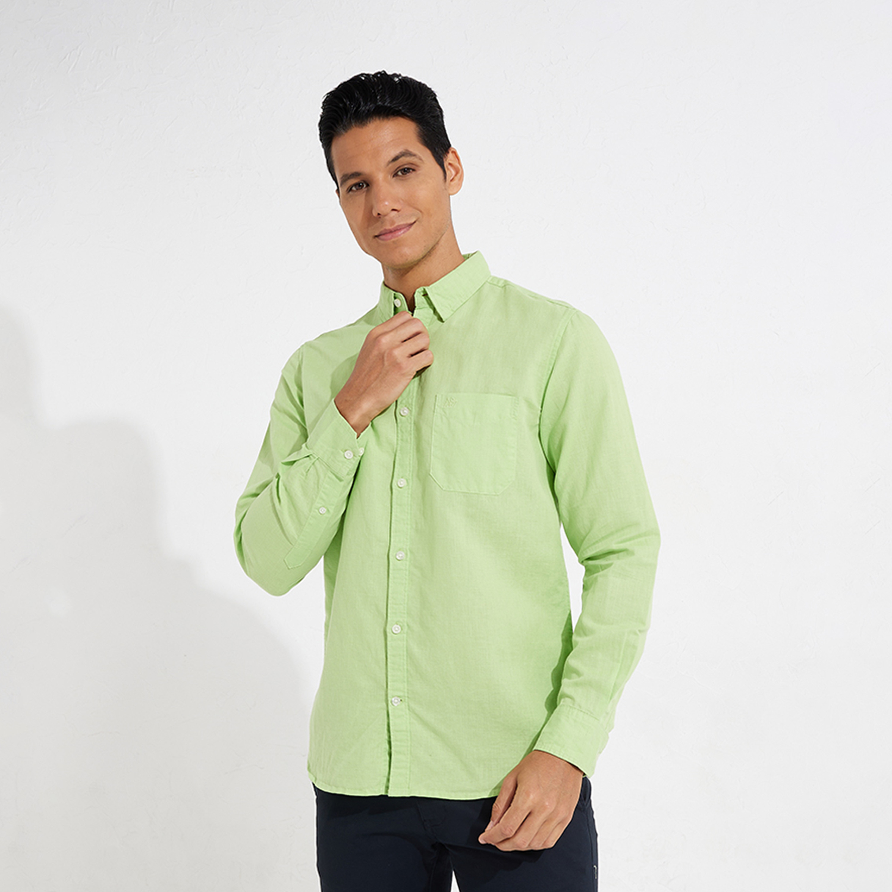 ايروبوستيل- قميص رجالي سادة بأكمام طويلة وياقة-men-clothing-shirts-image-1