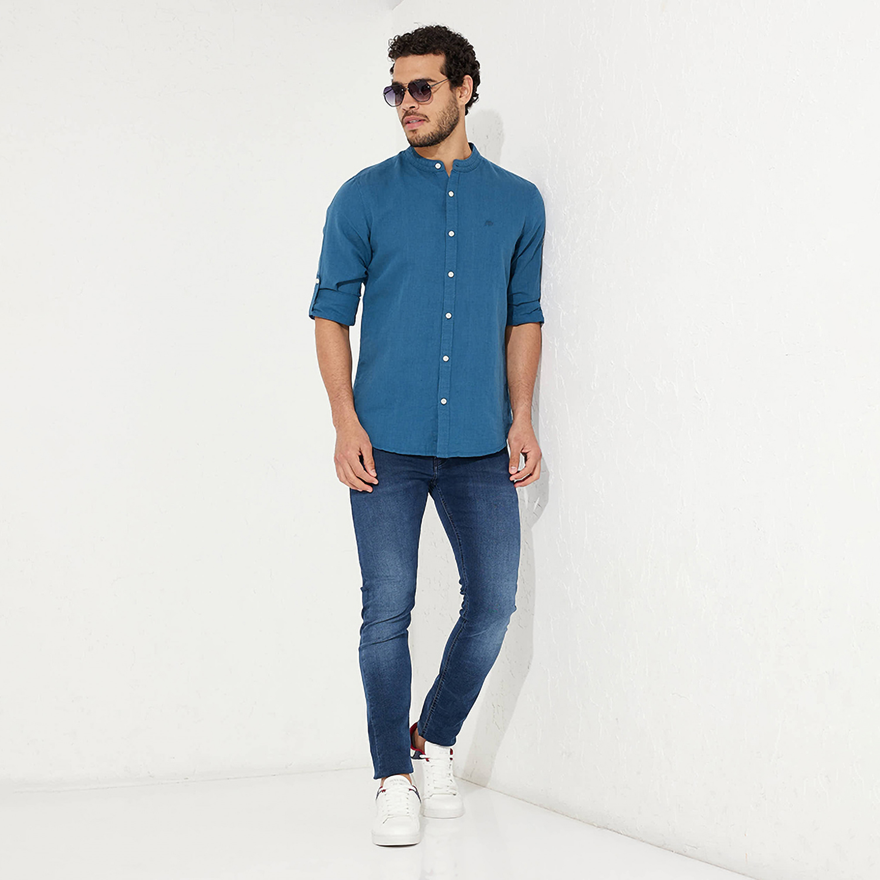 ايروبوستيل- قميص رسمي سادة بياقة ماندرين وأكمام طويلة للرجال-men-clothing-shirts-image-6