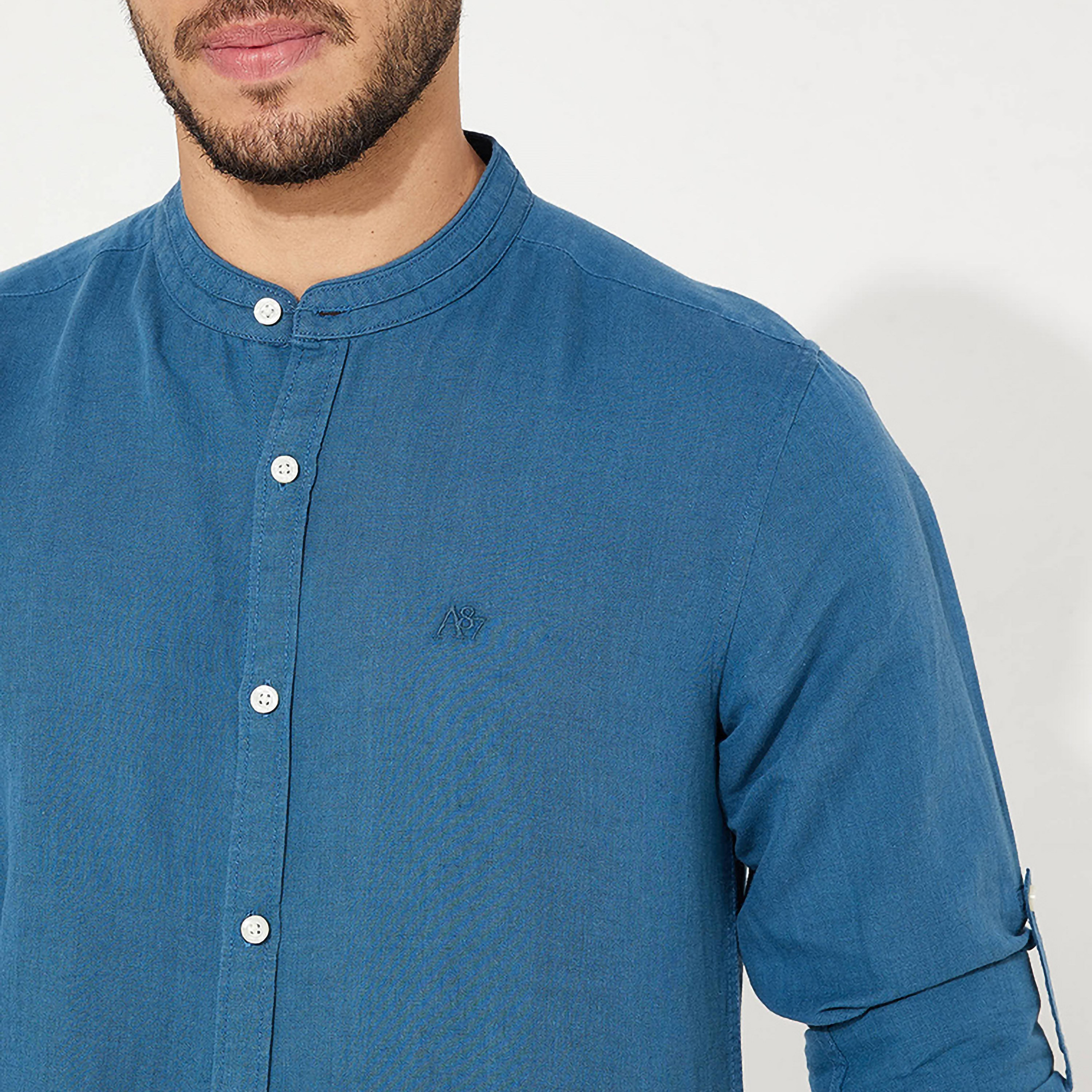 ايروبوستيل- قميص رسمي سادة بياقة ماندرين وأكمام طويلة للرجال-men-clothing-shirts-image-7