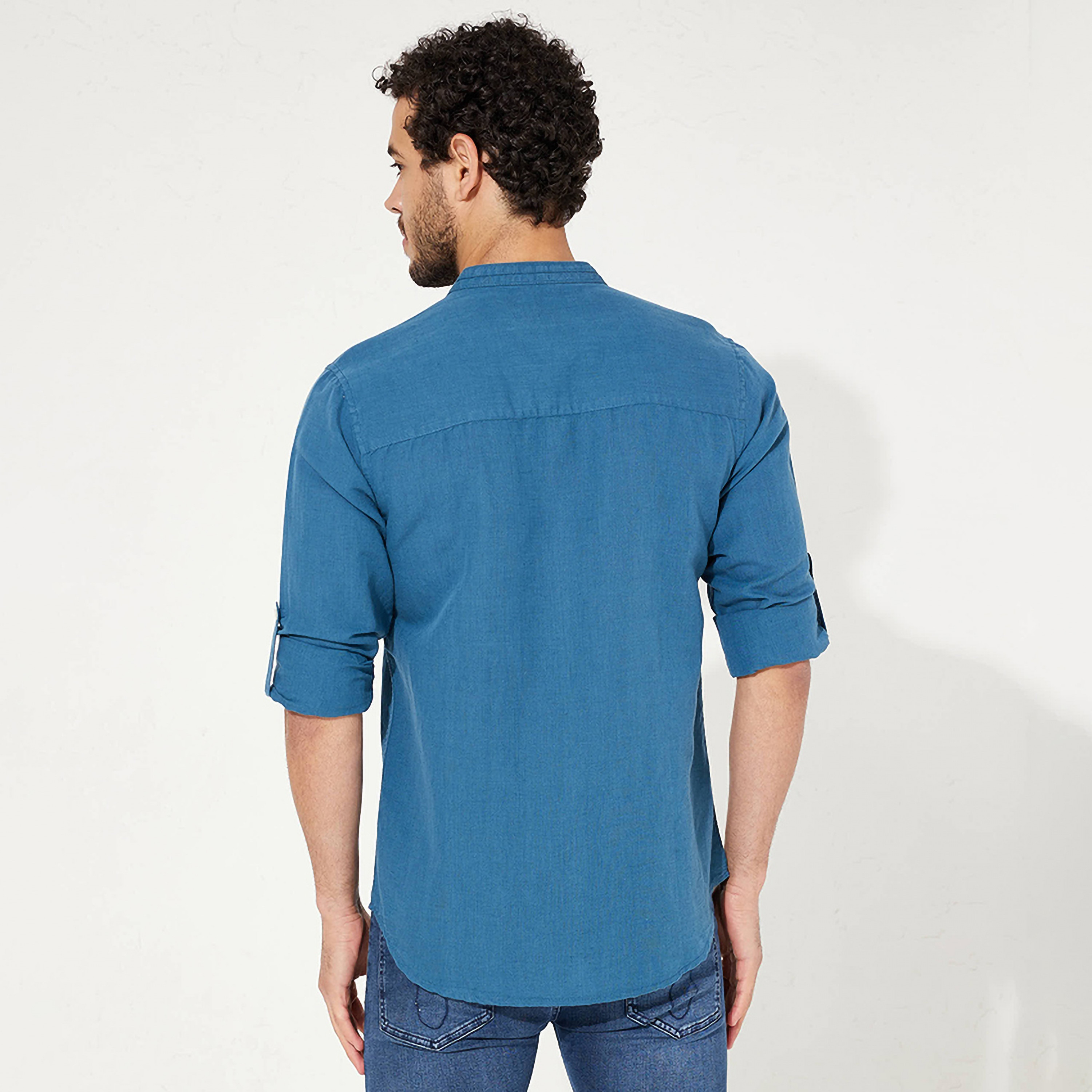 ايروبوستيل- قميص رسمي سادة بياقة ماندرين وأكمام طويلة للرجال-men-clothing-shirts-image-8