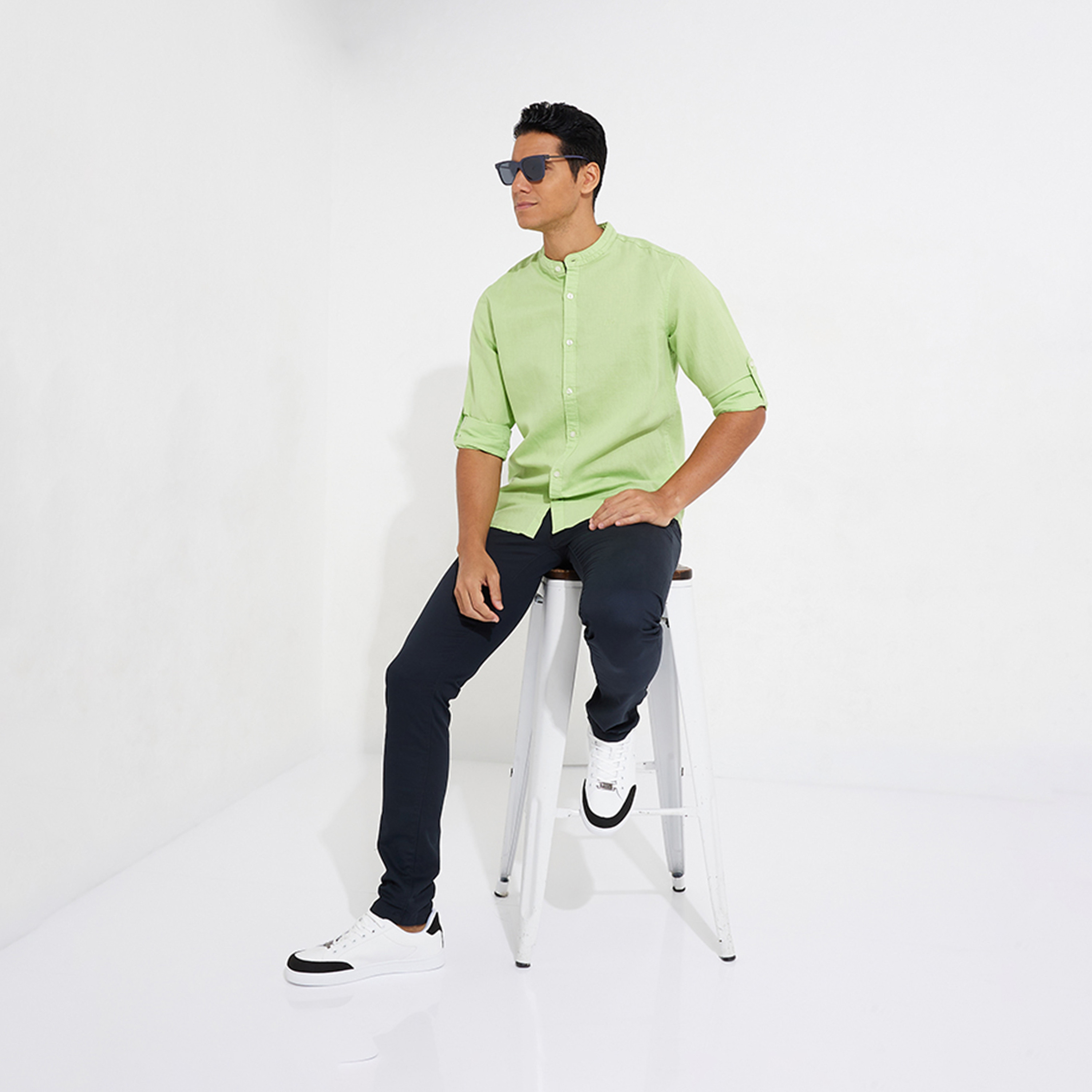 Aeropostale Men's Solid Mandarin Collar Long Sleeves Dress Shirt-men-clothing-shirts-image-2