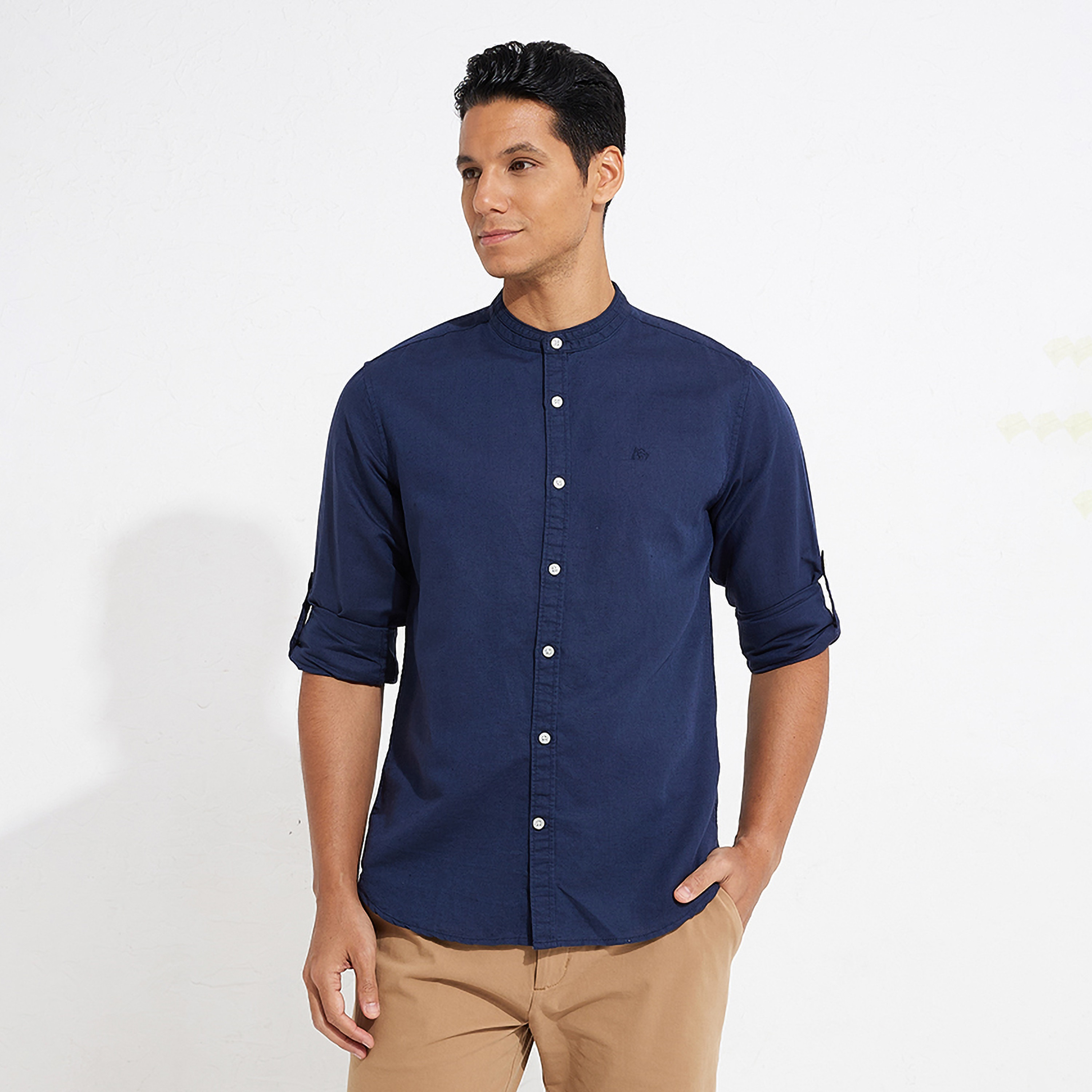 ايروبوستيل- قميص رسمي سادة بياقة ماندرين وأكمام طويلة للرجال-men-clothing-shirts-image-9