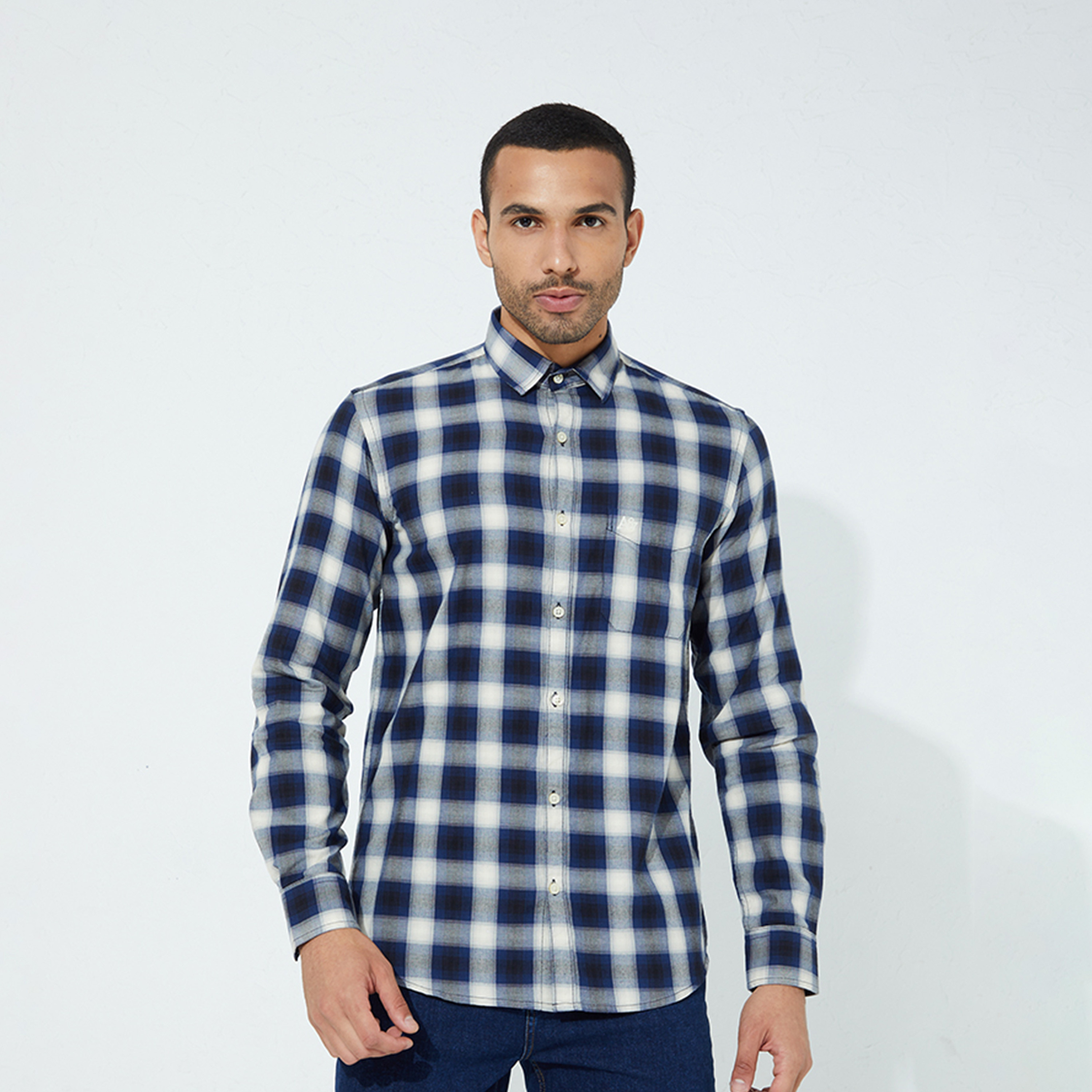 Aeropostale Men's Checked Collared Long Sleeves Dress Shirt-men-clothing-shirts-image-1