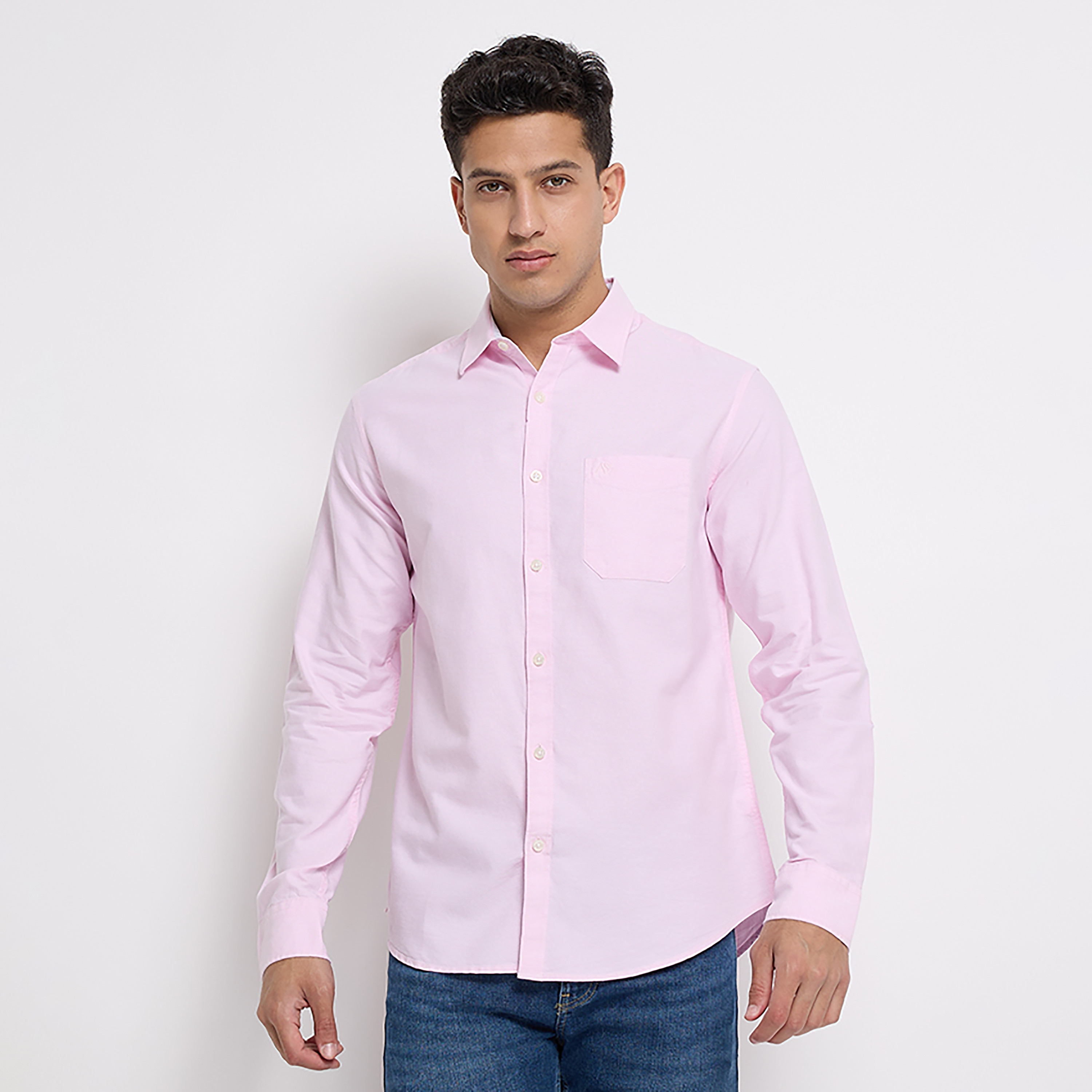 قميص بأكمام طويلة بياقة كلاسيكية سادة من ايروبوستال-men-clothing-shirts-image-1