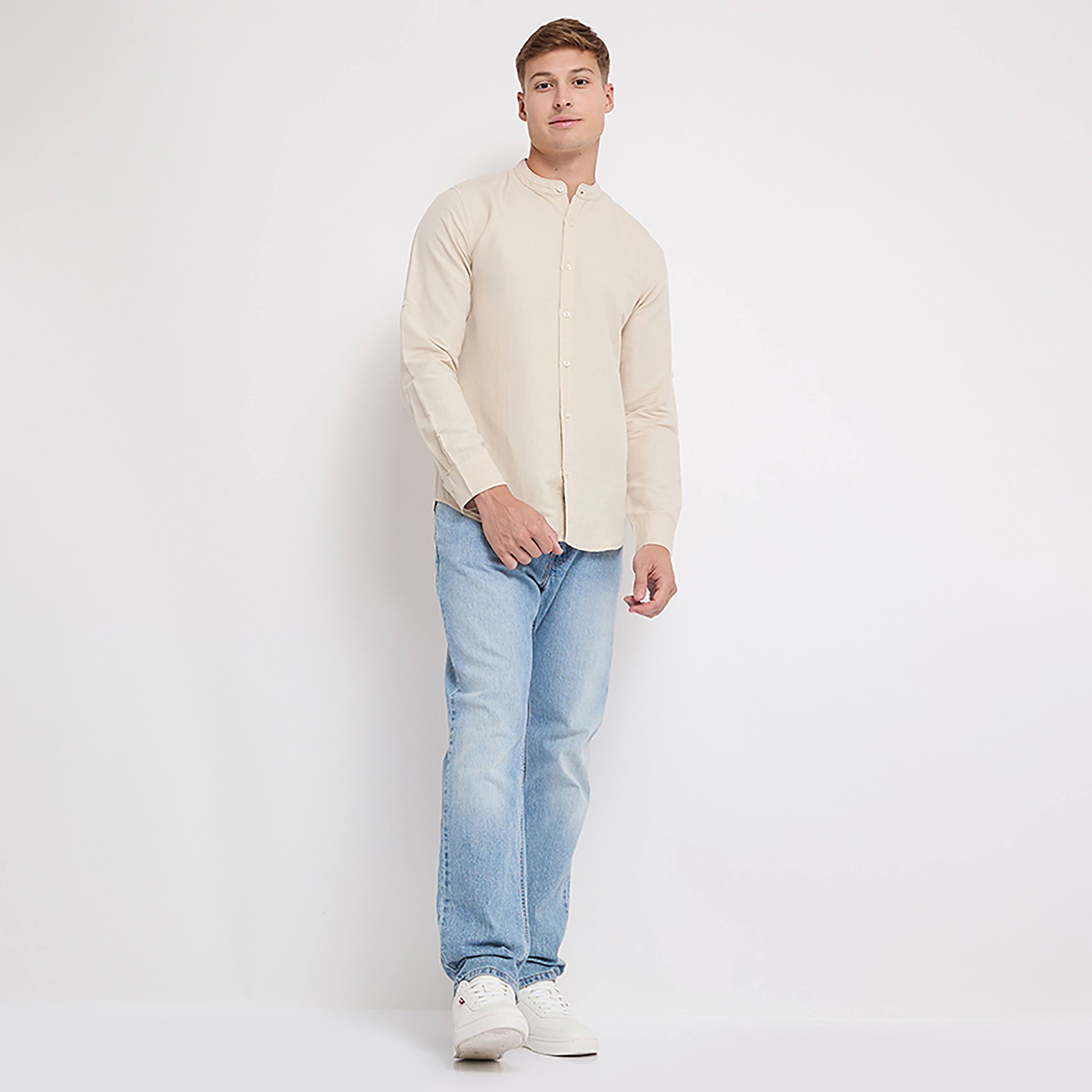 Aeropostale Plain Mandarin Collar Long Sleeves Shirt-men-clothing-shirts-image-2