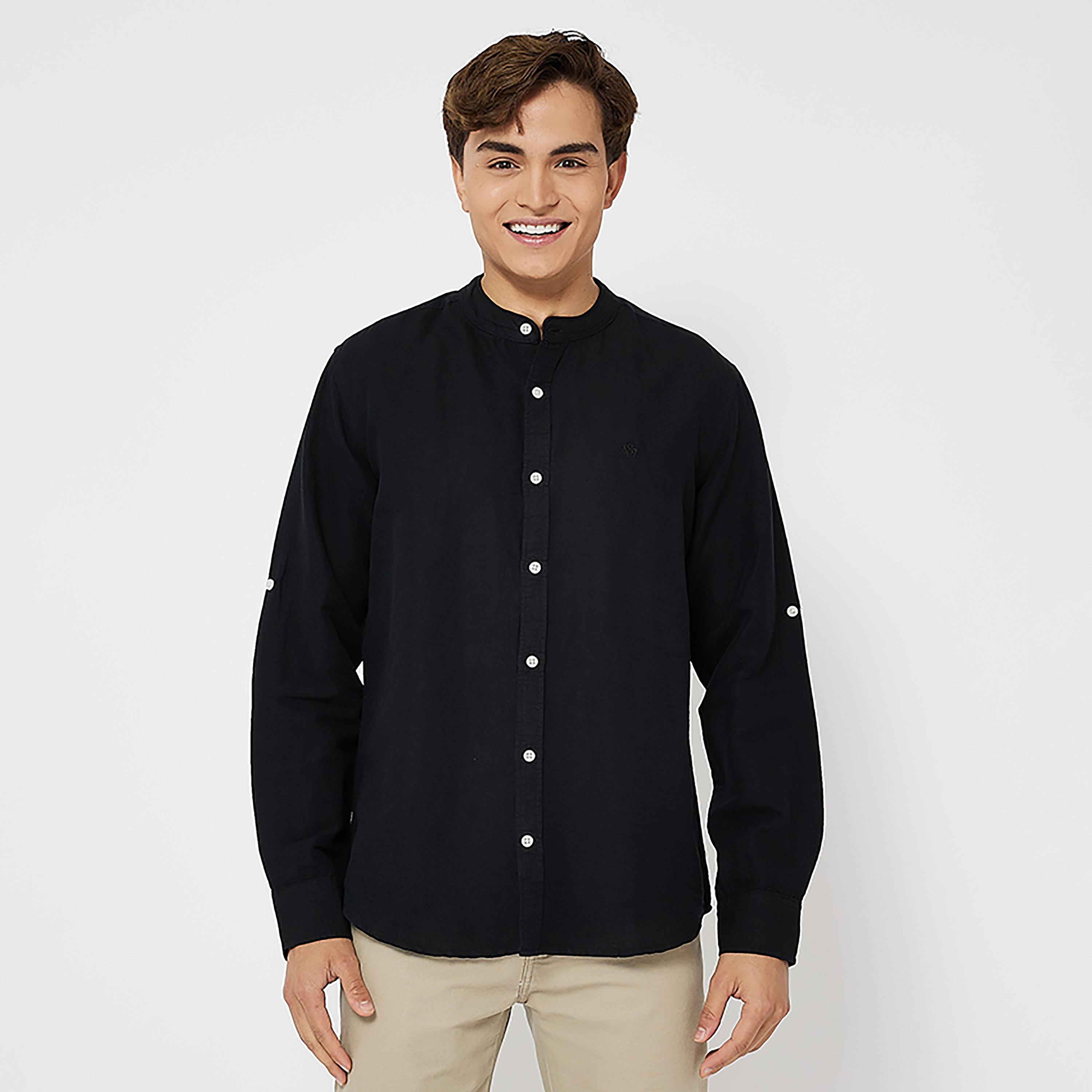 Aeropostale Plain Mandarin Collar Long Sleeves Shirt-men-clothing-shirts-image-5