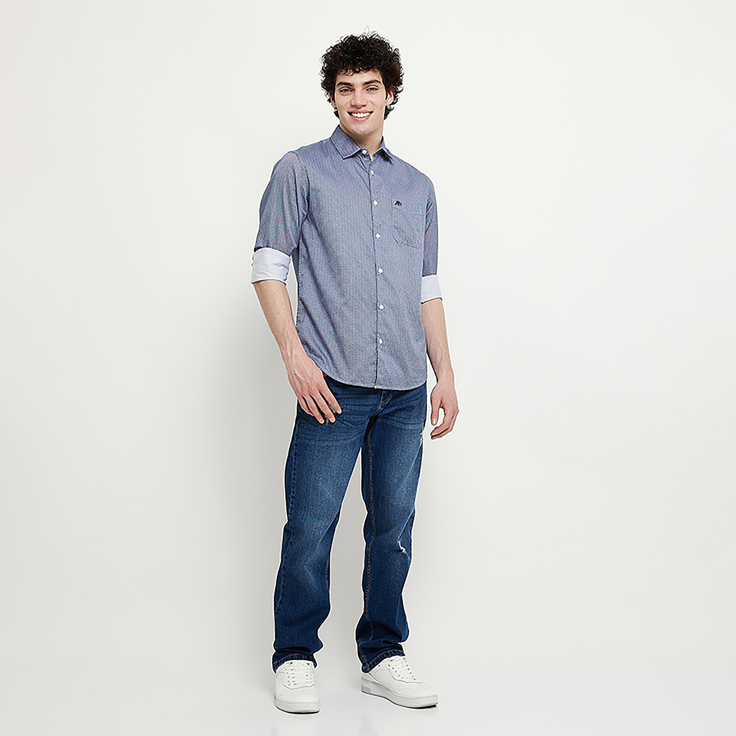 قميص بأكمام طويلة بياقة مطبوعة من ايروبوستال-men-clothing-shirts-image-2
