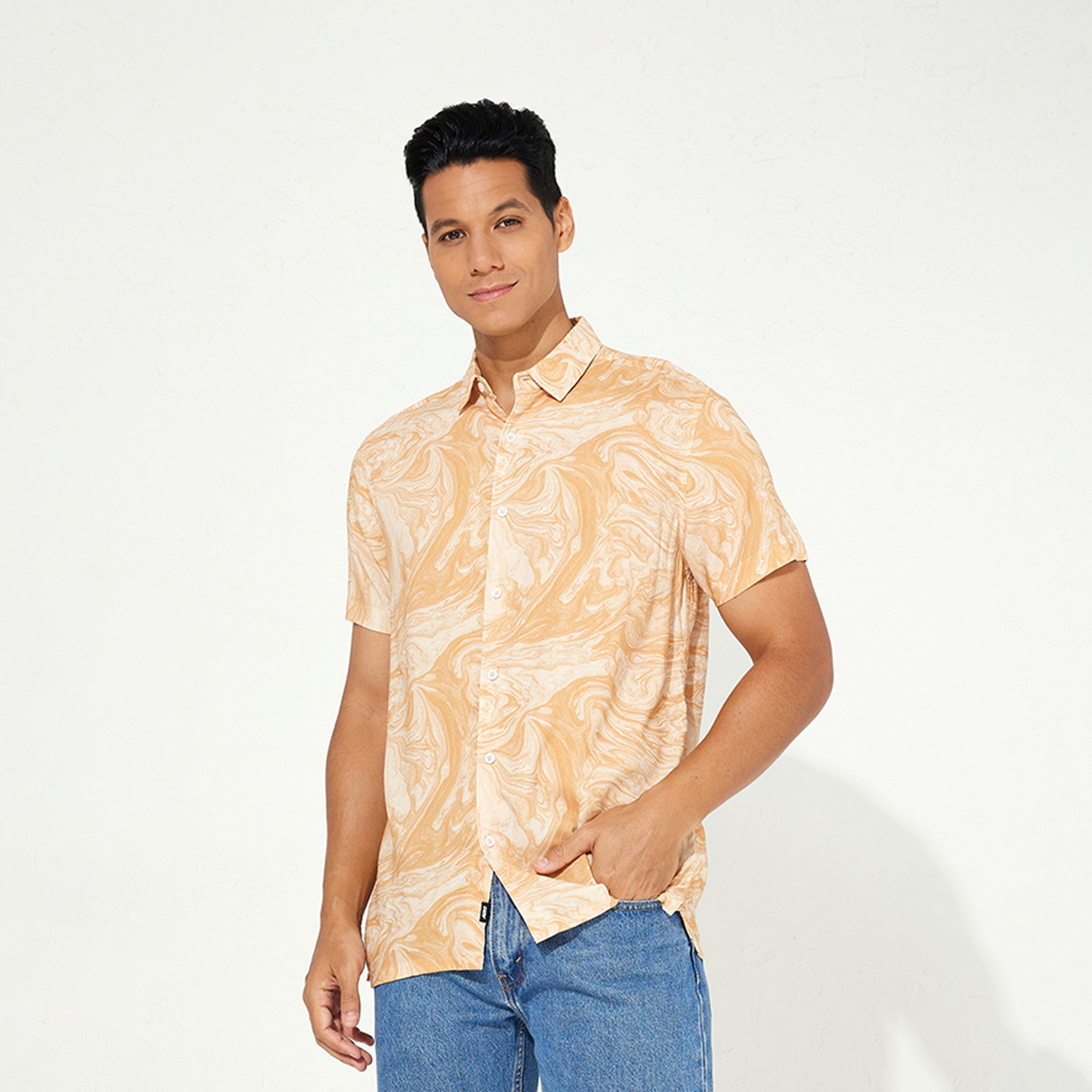 ايروبوستيل- قميص رجالي رسمي مطبوع وأكمام قصيرة وياقة-men-clothing-shirts-image-1