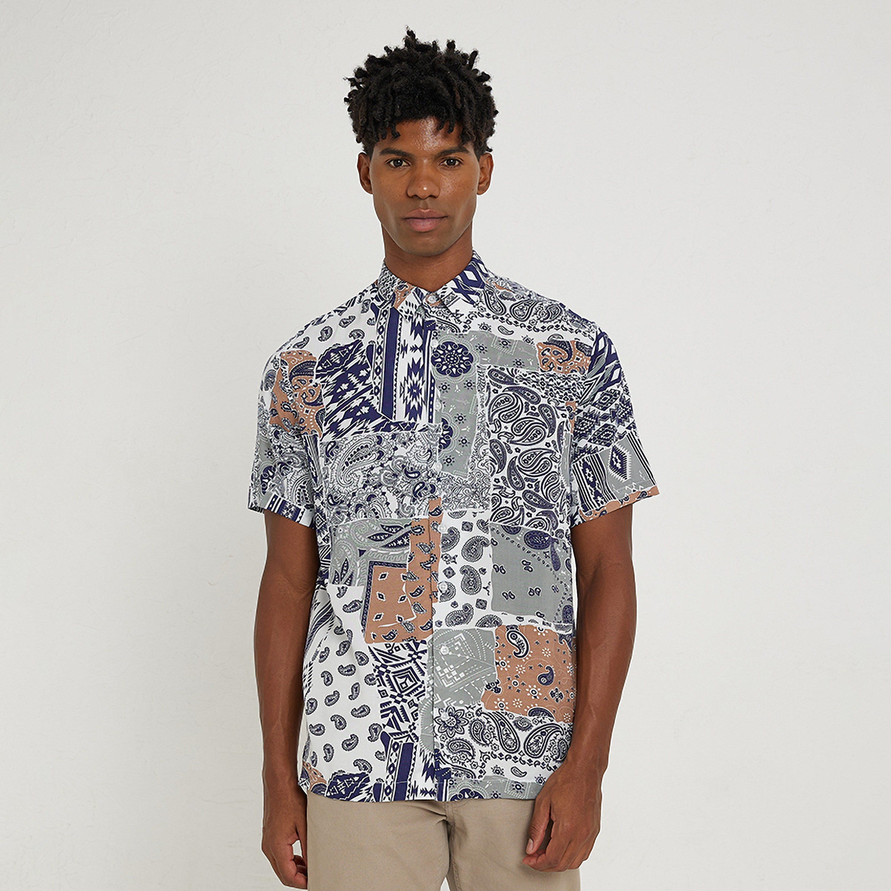 Aeropostale Paisley Collared Short Sleeves Men's Shirt-men-clothing-shirts-image-1