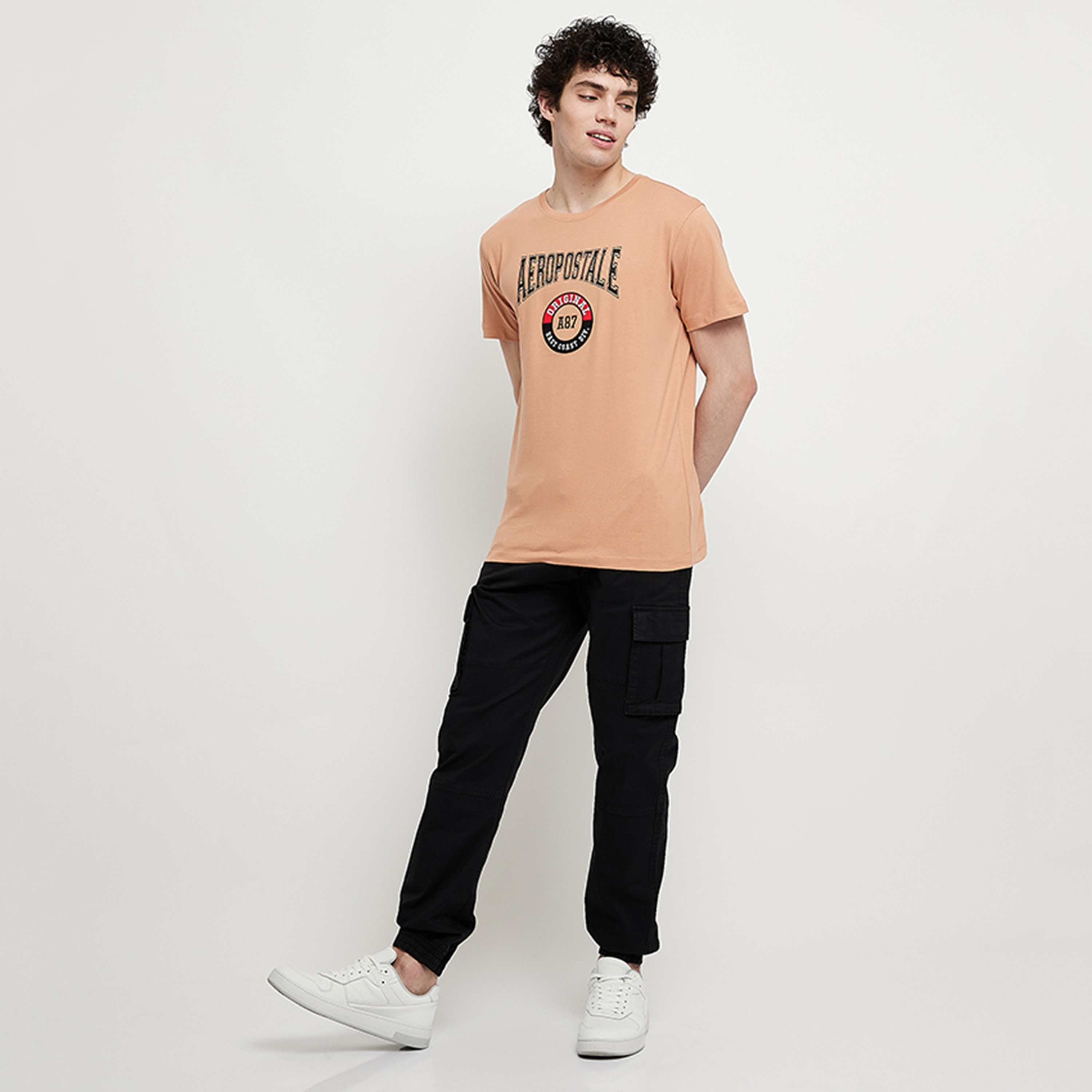 Aeropostale Plain Mid-Rise Elasticated Men's Cargo Joggers-men-clothing-bottoms-joggers-image-2