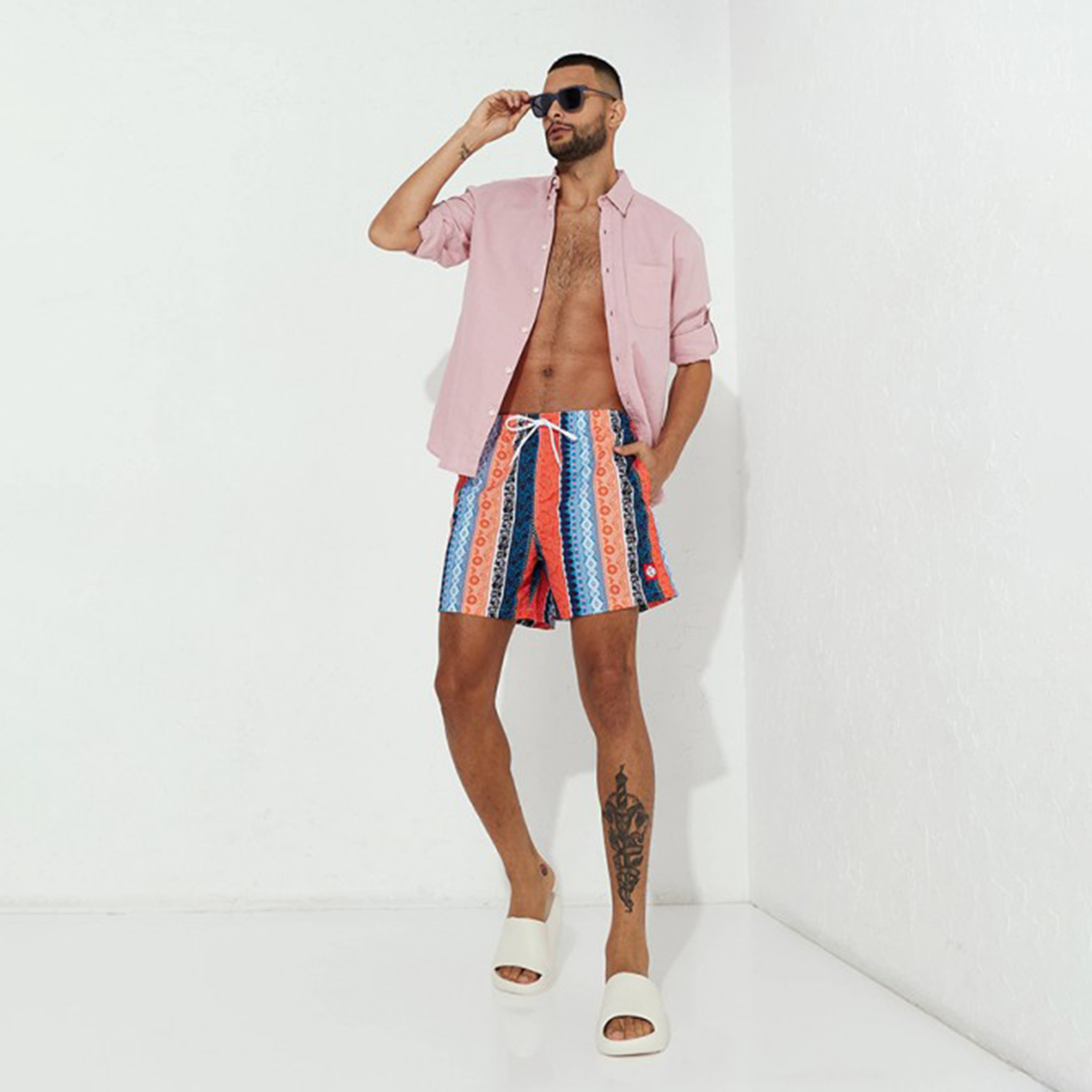 Aeropostale Ethnic Motifs Print Mid-Rise Drawstring Swim Shorts-men-clothing-bottoms-shorts-image-2