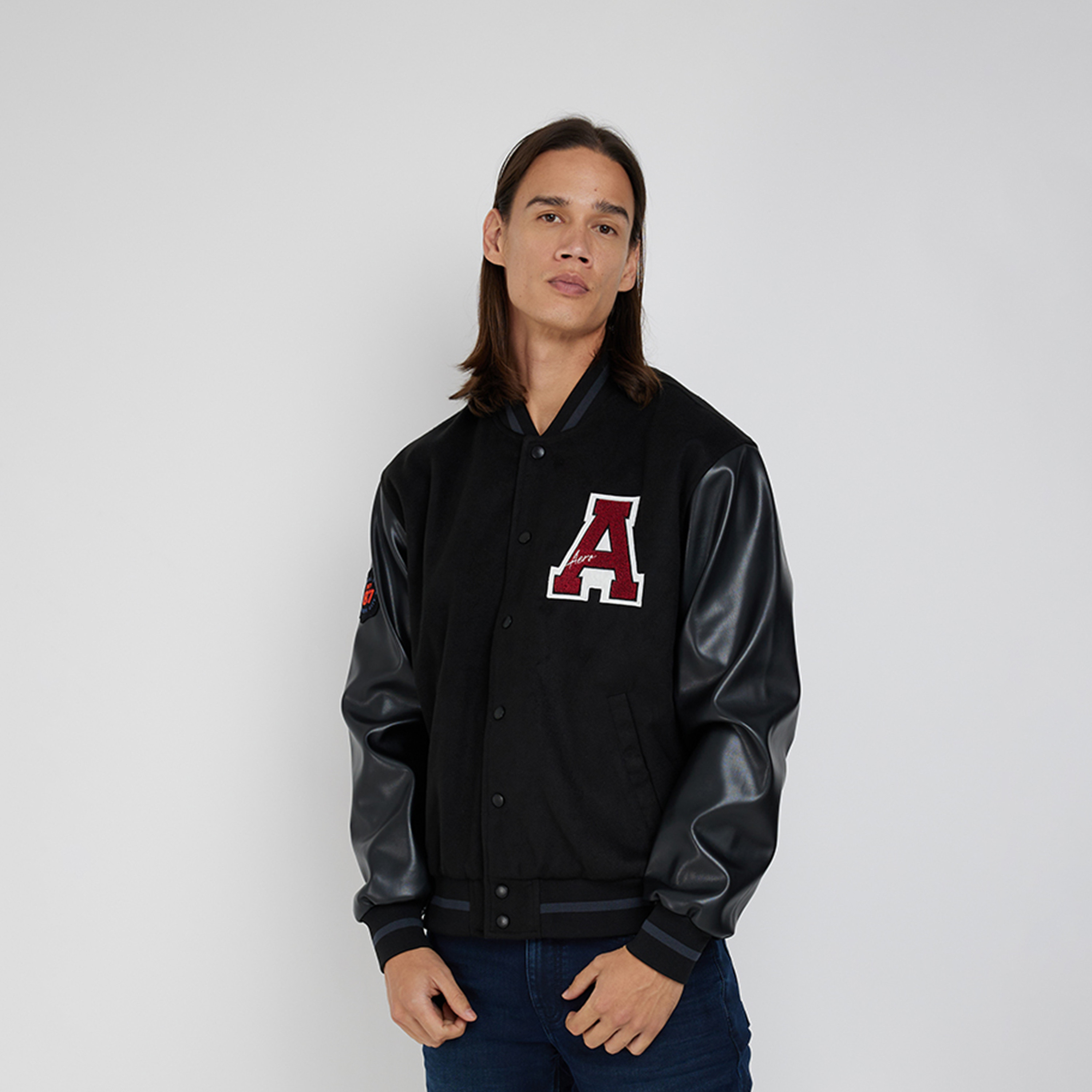 ايروبوستيل- جاكيت رجالي بشعار وياقة وأكمام طويلة-men-clothing-jacketsandblazers-jackets-image-1