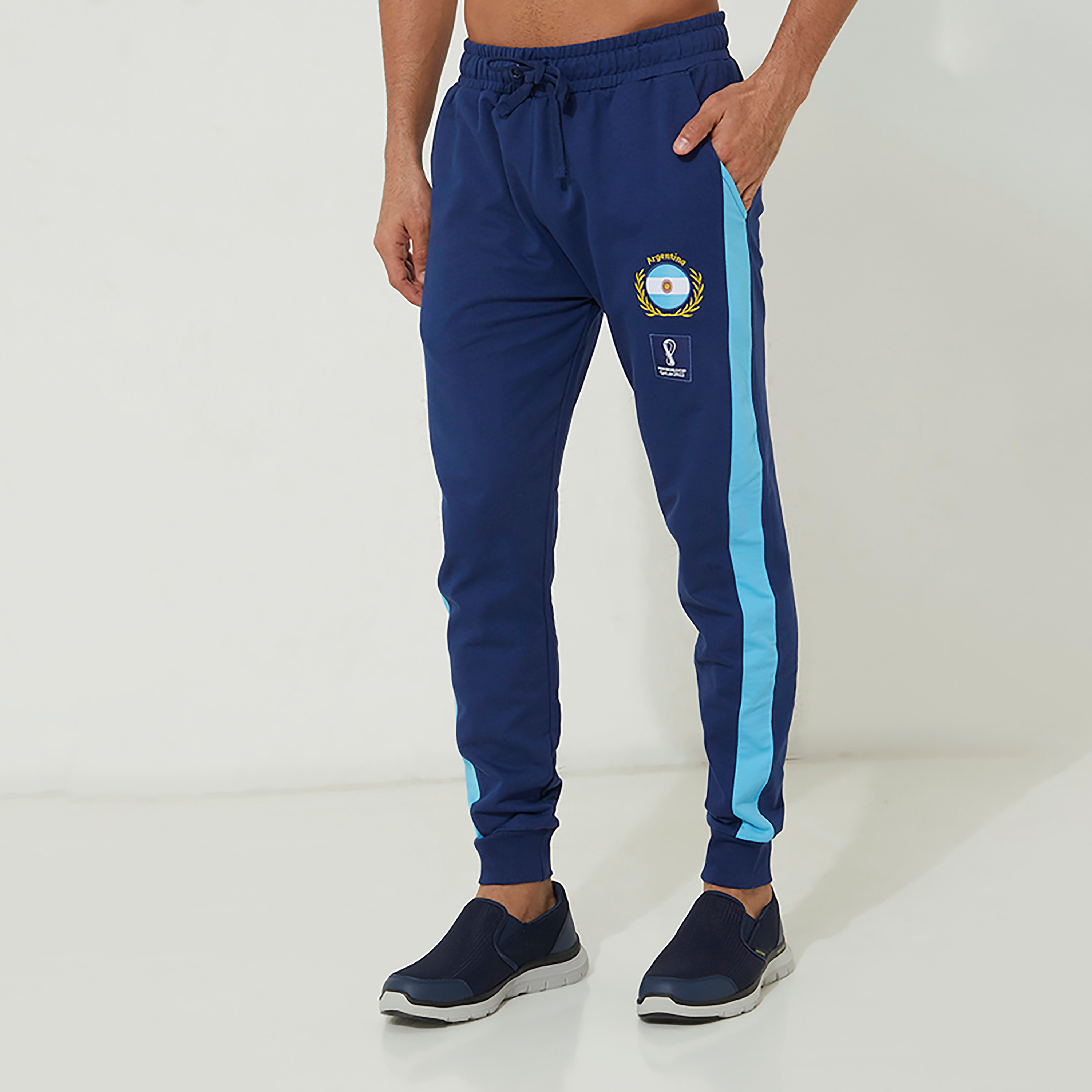 Aeropostale Men Navy Blue Embroidered Drawstring Joggers with Slant Pockets-sports-men-clothing-bottoms-image-1