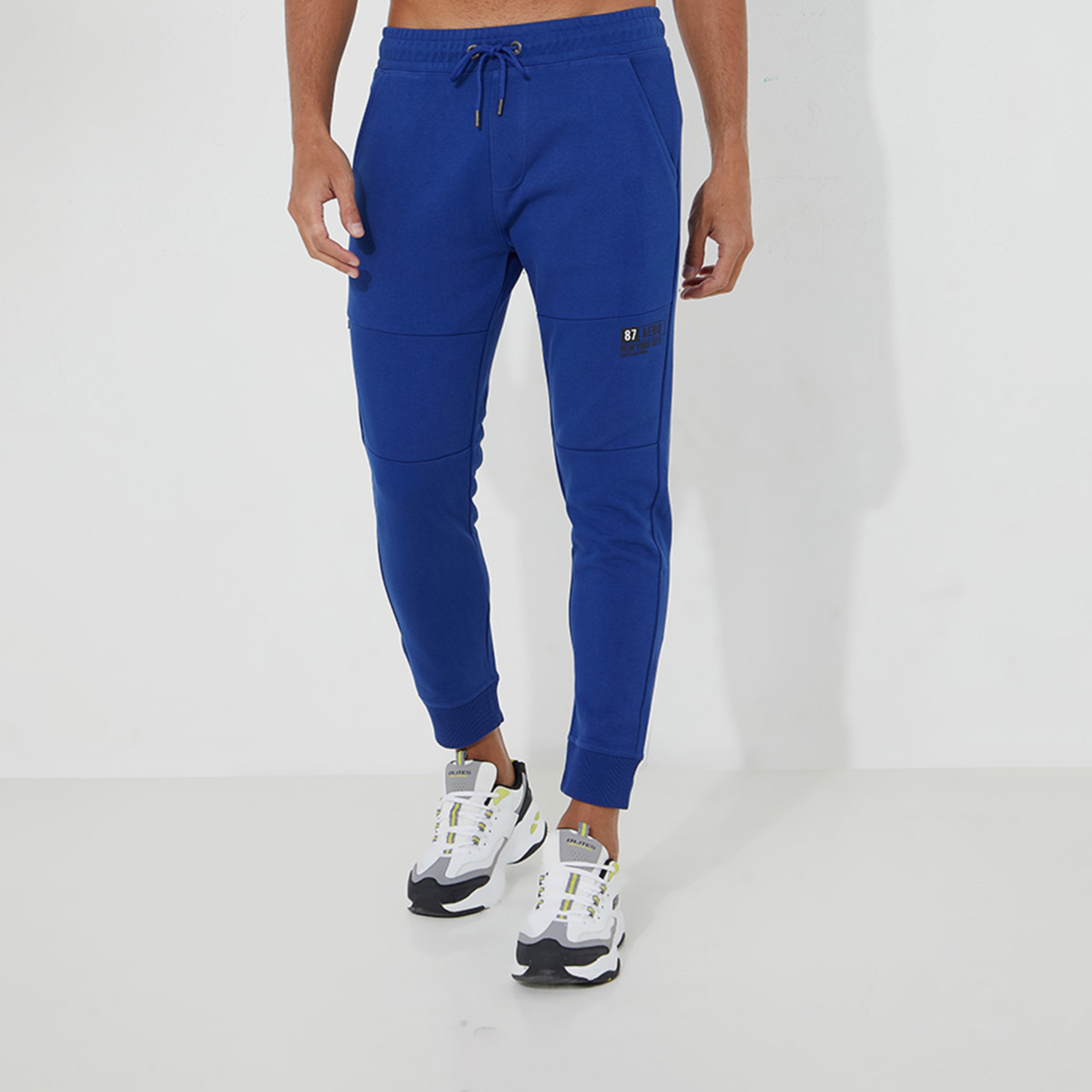 ايروبوستيل- بنطلون رياضي سادة بخصر مرن ورباط سحب للرجال-men-clothing-bottoms-joggers-image-5