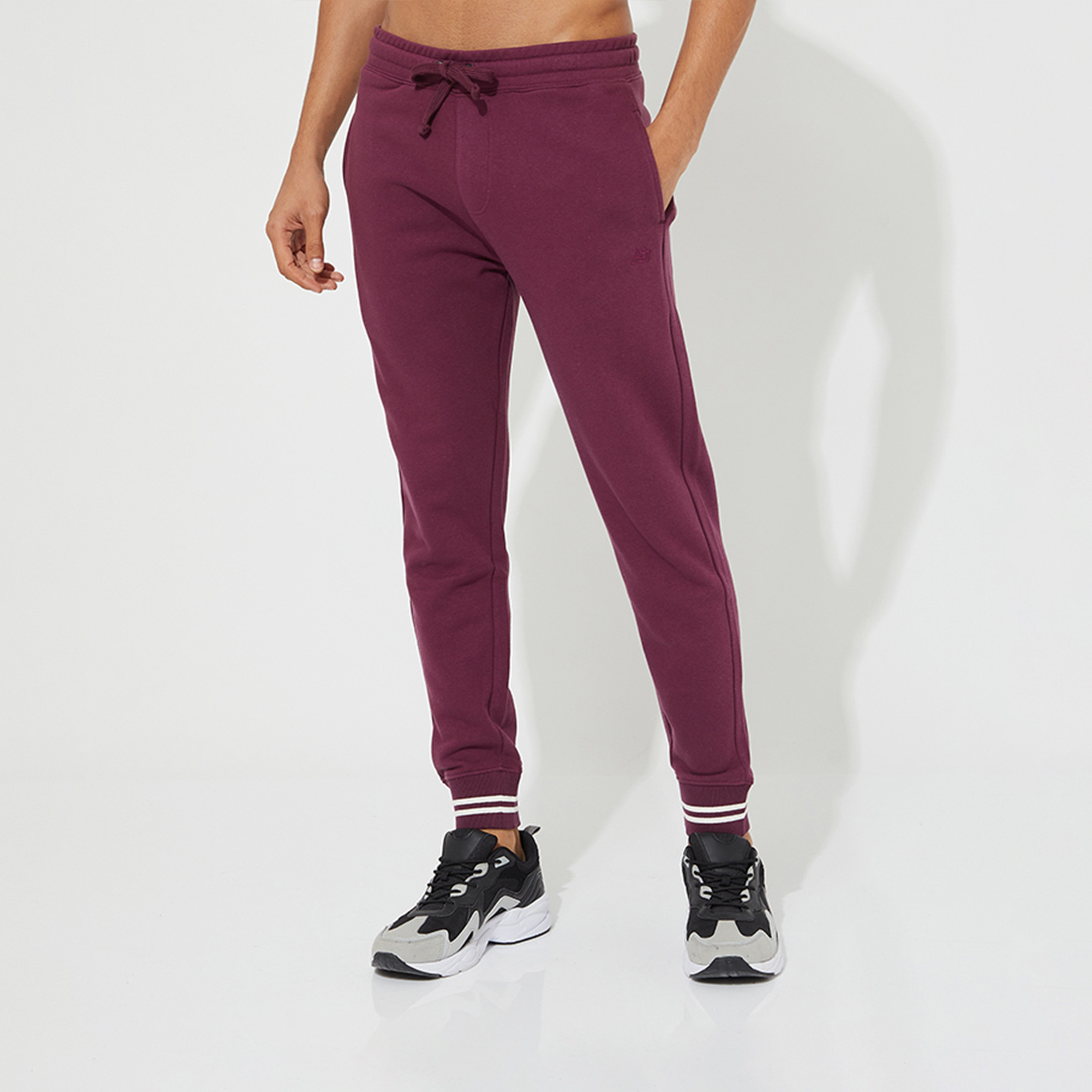 ايروبوستيل- بنطلون رياضي محبوك سادة بخصر مرن ورباط سحب للرجال-men-clothing-bottoms-joggers-image-1