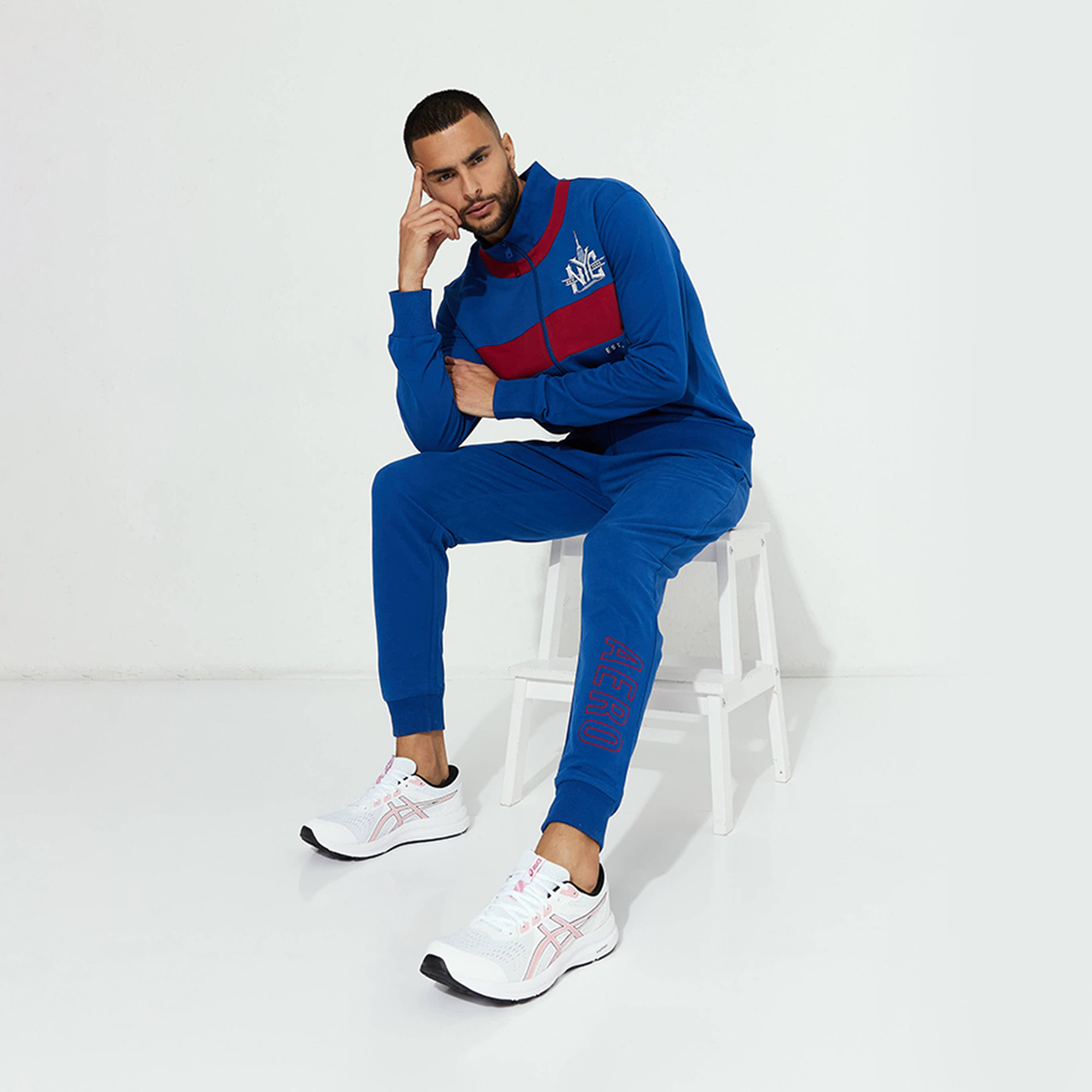 ايروبوستيل- بنطلون رياضي محبوك سادة بخصر مرن ورباط سحب للرجال-men-clothing-bottoms-joggers-image-6