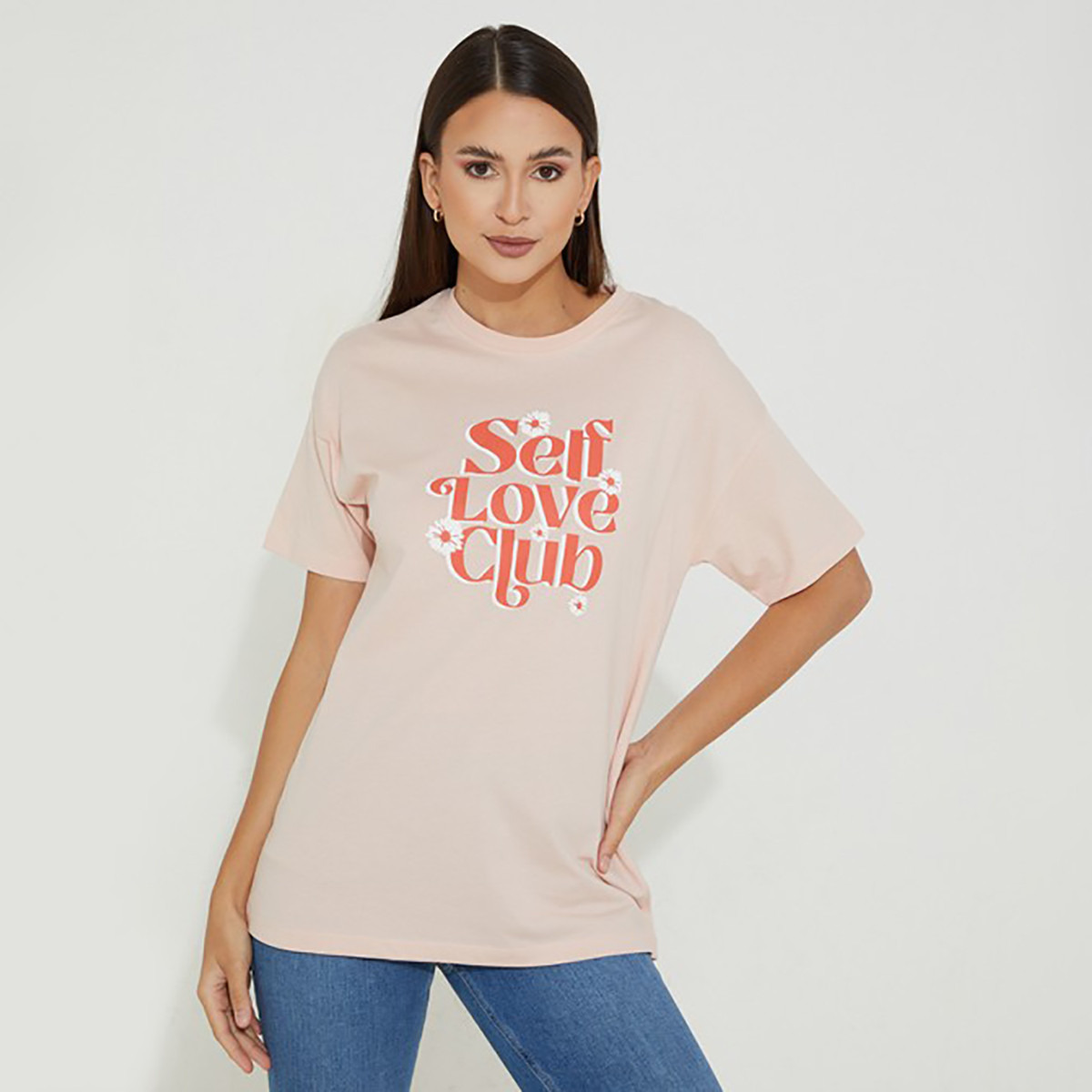 تي شيرت نسائي من ايروبوستال بأكمام قصيرة و ياقة مستديرة مع طبعات بلون خَوخ-women-clothing-tshirts-image-1