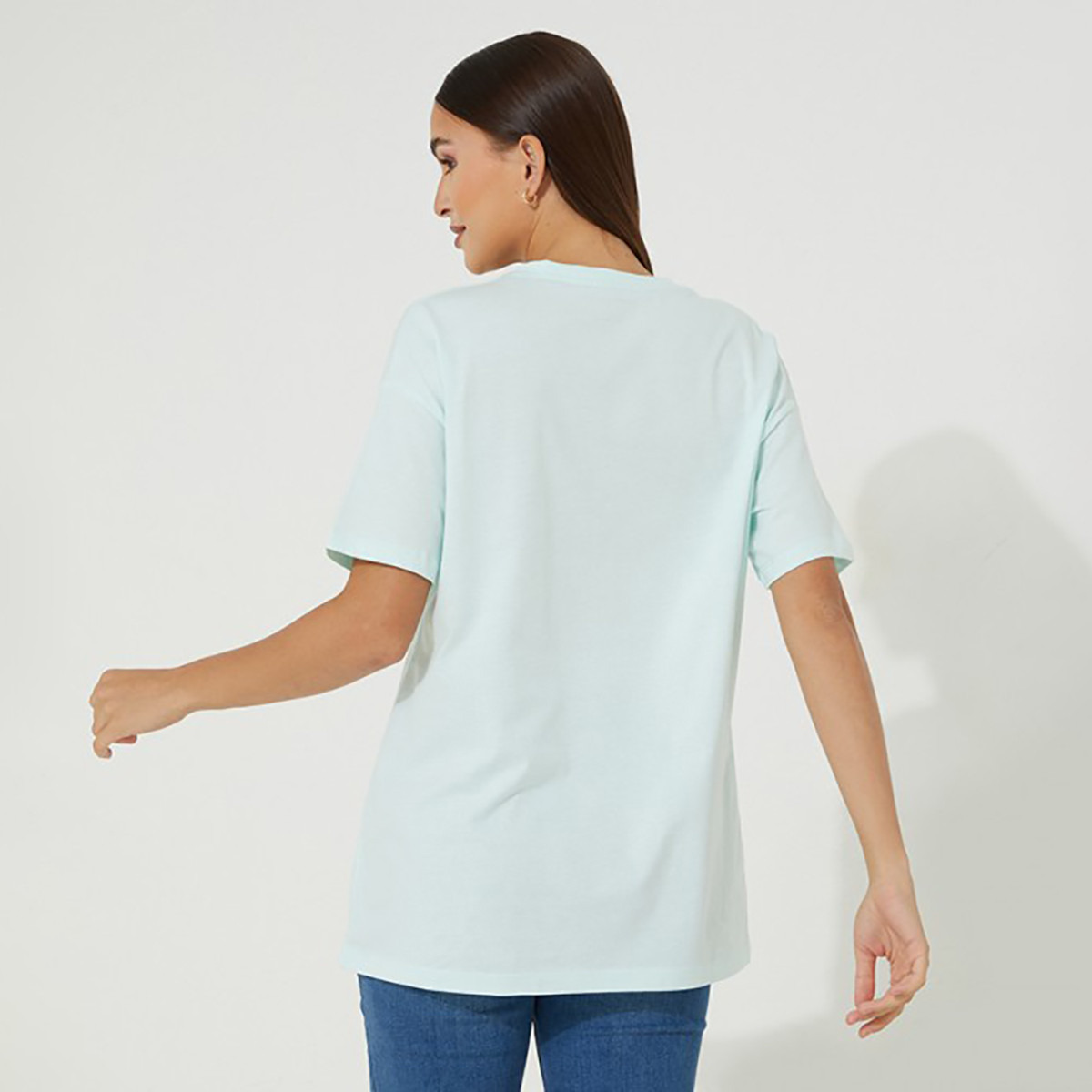 تي شيرت نسائي من ايروبوستال بأكمام قصيرة و ياقة مستديرة مع طبعات بلون مسحوق أزرق-women-clothing-tshirts-image-2