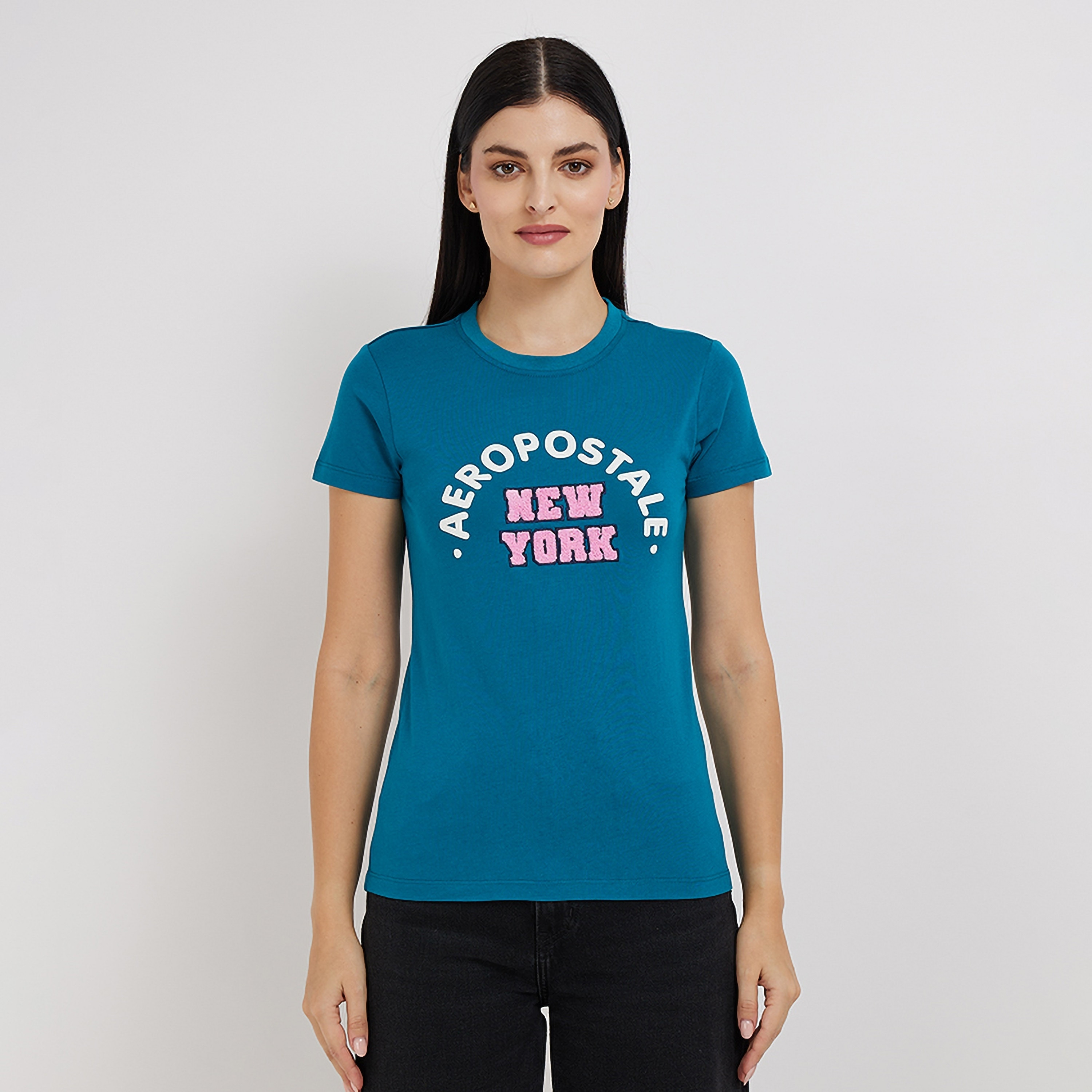 تي شيرت نسائي بأكمام قصيرة ورقبة دائرية مزخرفة من أيروبوستال-women-clothing-tshirts-image-1