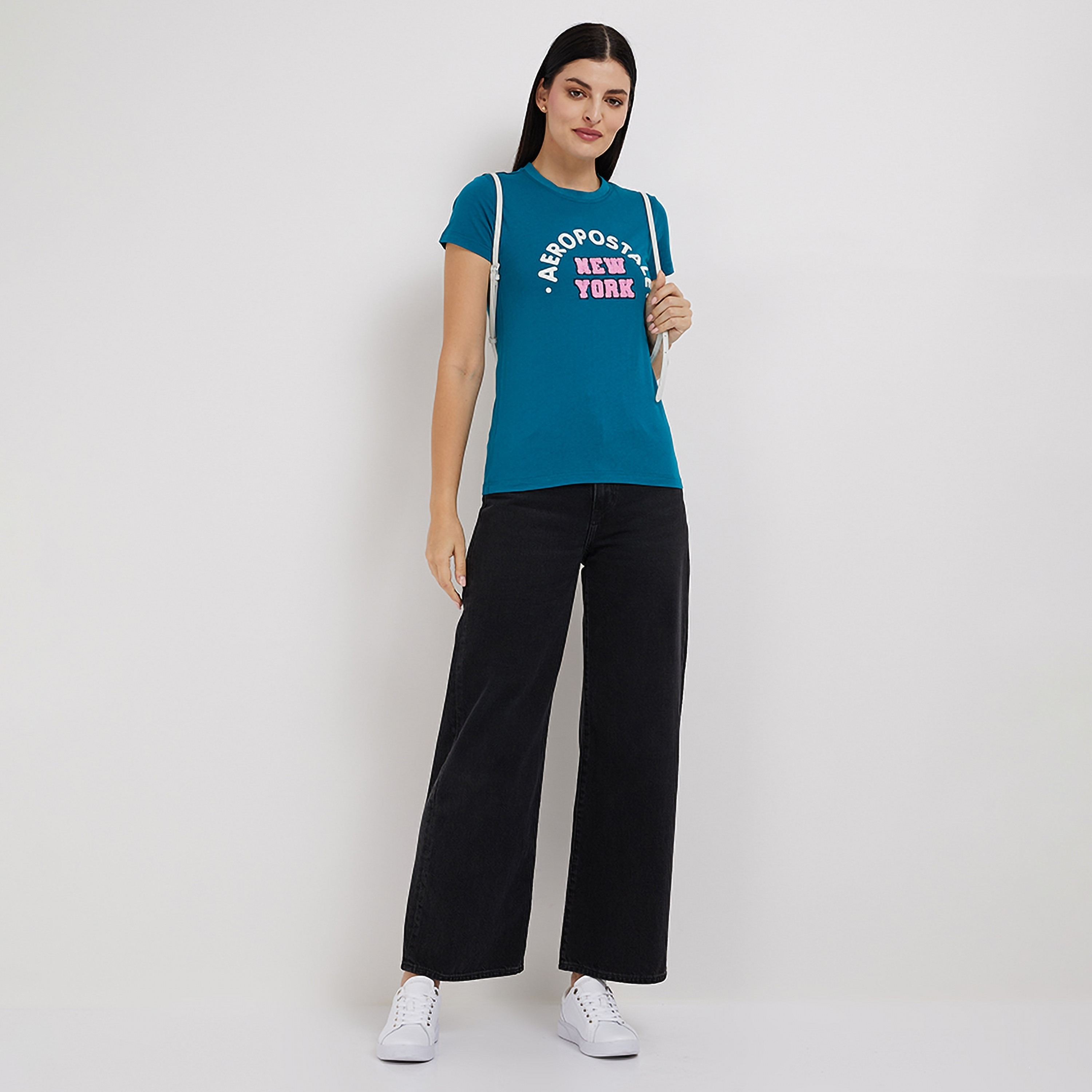 تي شيرت نسائي بأكمام قصيرة ورقبة دائرية مزخرفة من أيروبوستال-women-clothing-tshirts-image-2