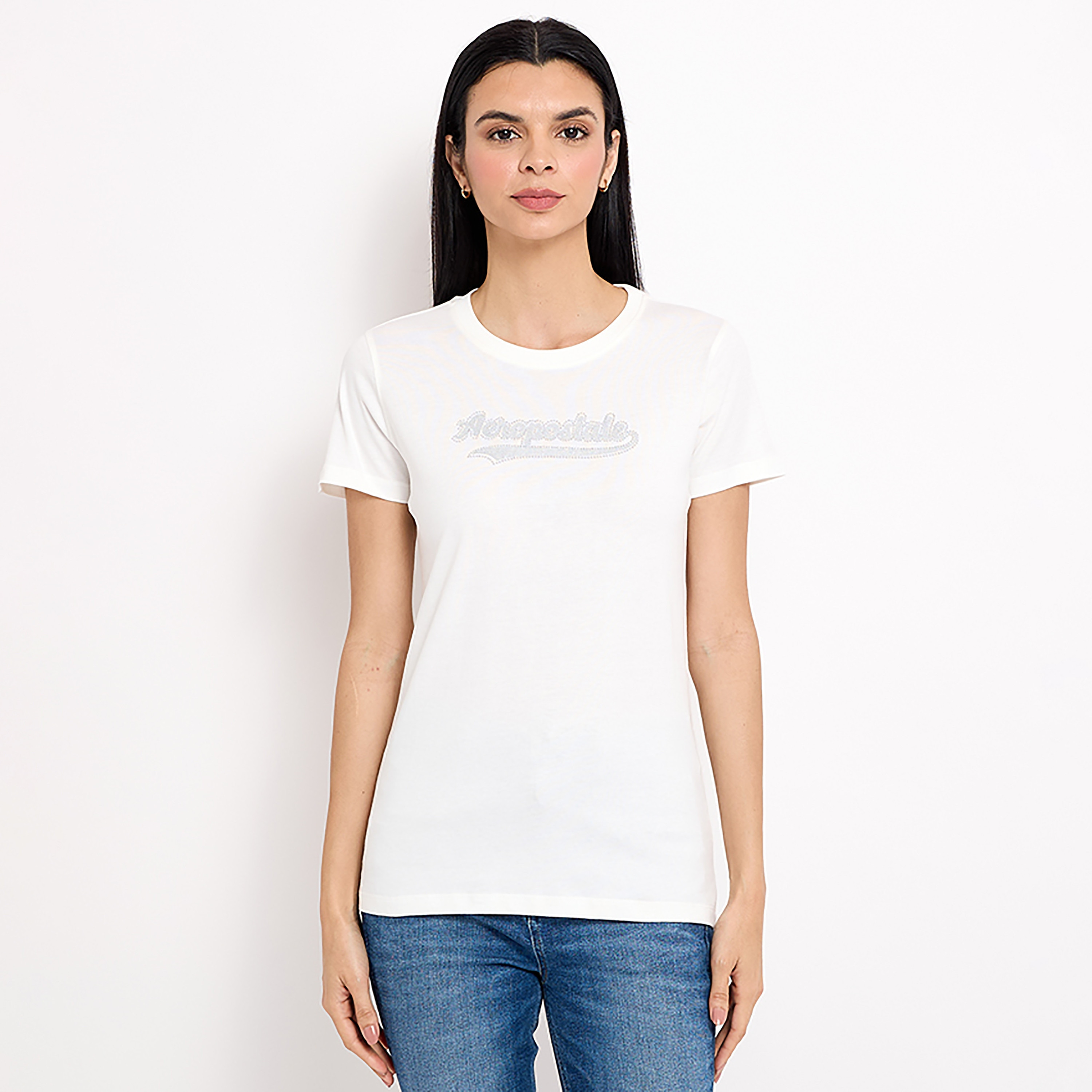 تي شيرت من ايروبوستال بأكمام قصيرة و ياقة مستديرة مع شعار-women-clothing-tshirts-image-1