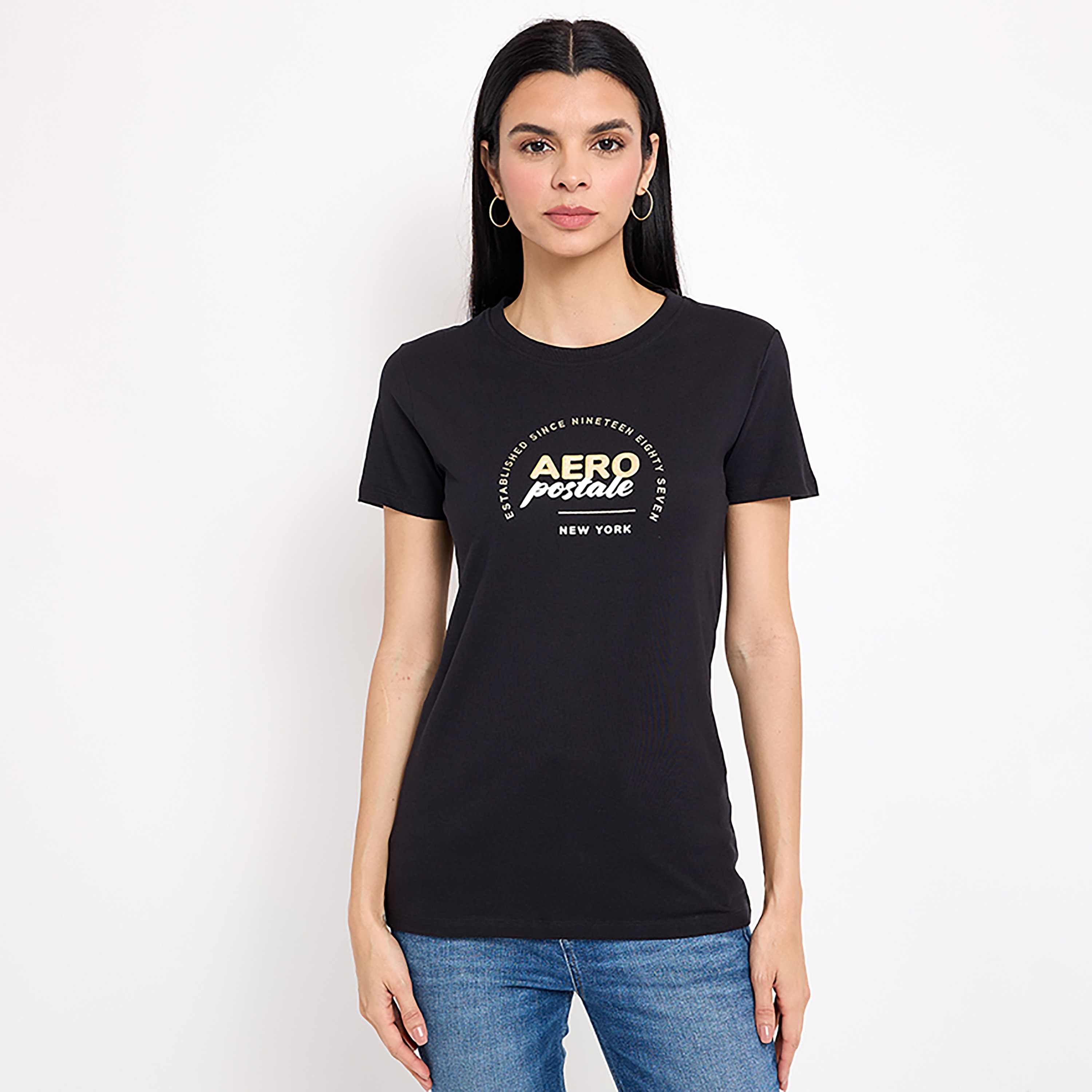 تي شيرت من ايروبوستال بأكمام قصيرة و ياقة مستديرة مع شعار-women-clothing-tshirts-image-1