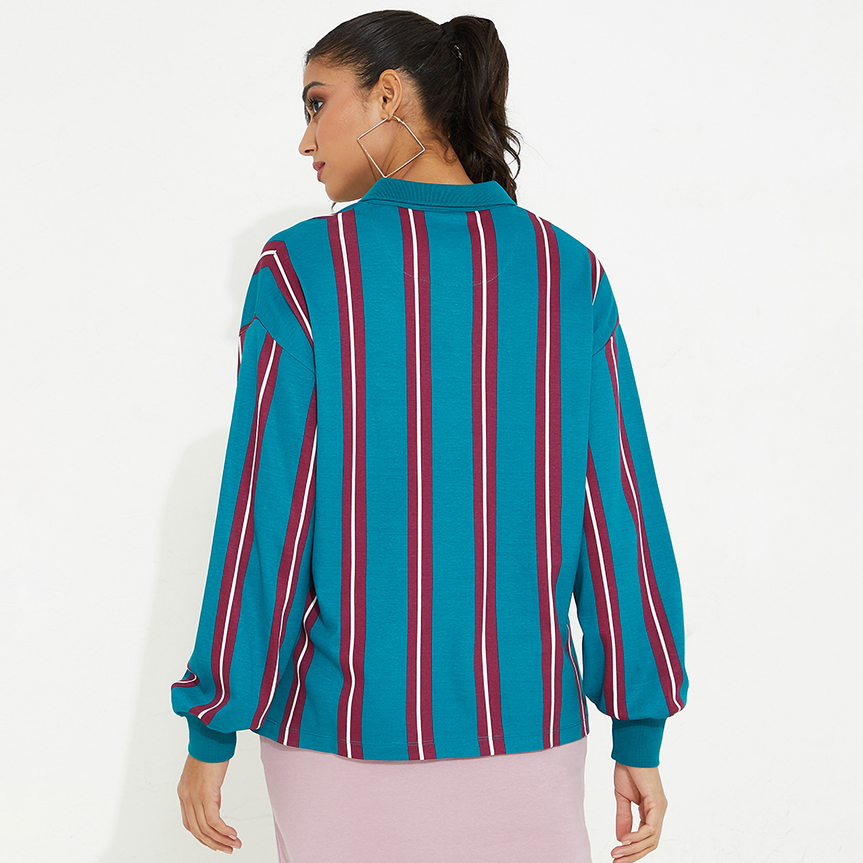 Aeropostale Striped Johny Collar Dropped Sleeves Women's T-Shirt-women-clothing-tshirts-image-4