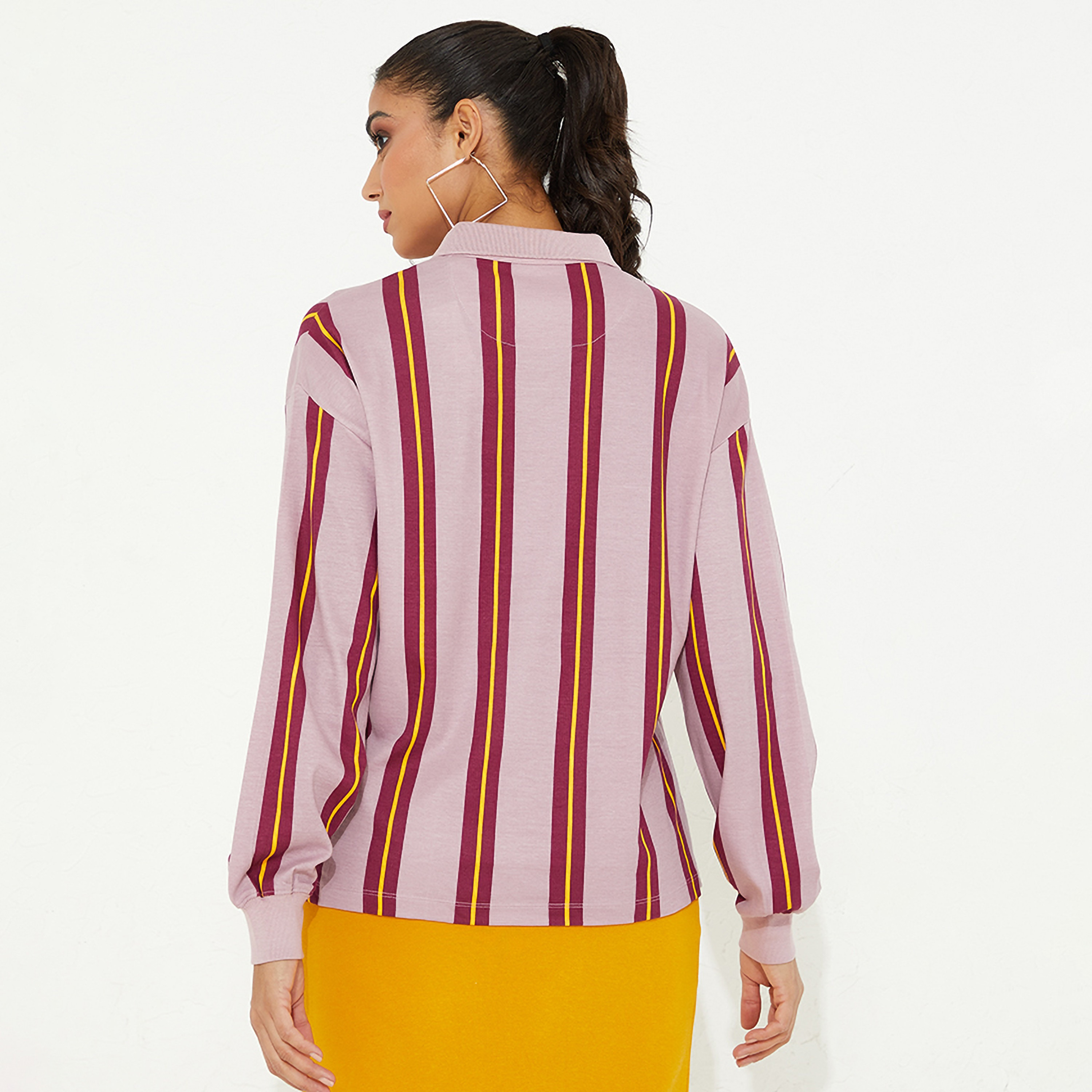 تي شيرت نسائي مخطط بياقة جوني وأكمام منسدلة من أيروبوستال-women-clothing-tshirts-image-8