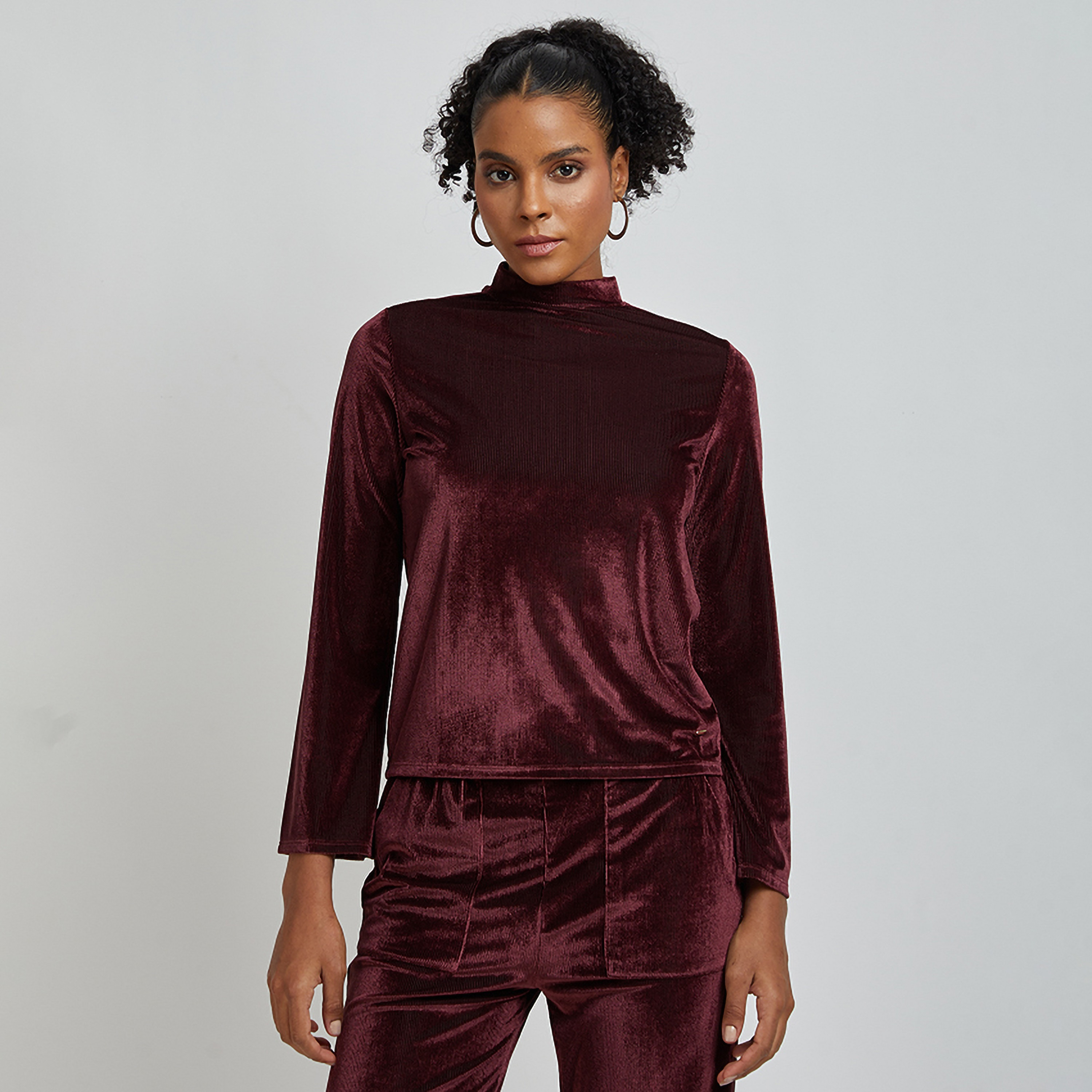 Aeropostale Textured High Neck Long Sleeves Women's Top-women-clothing-shirtsandblouses-blouses-image-1