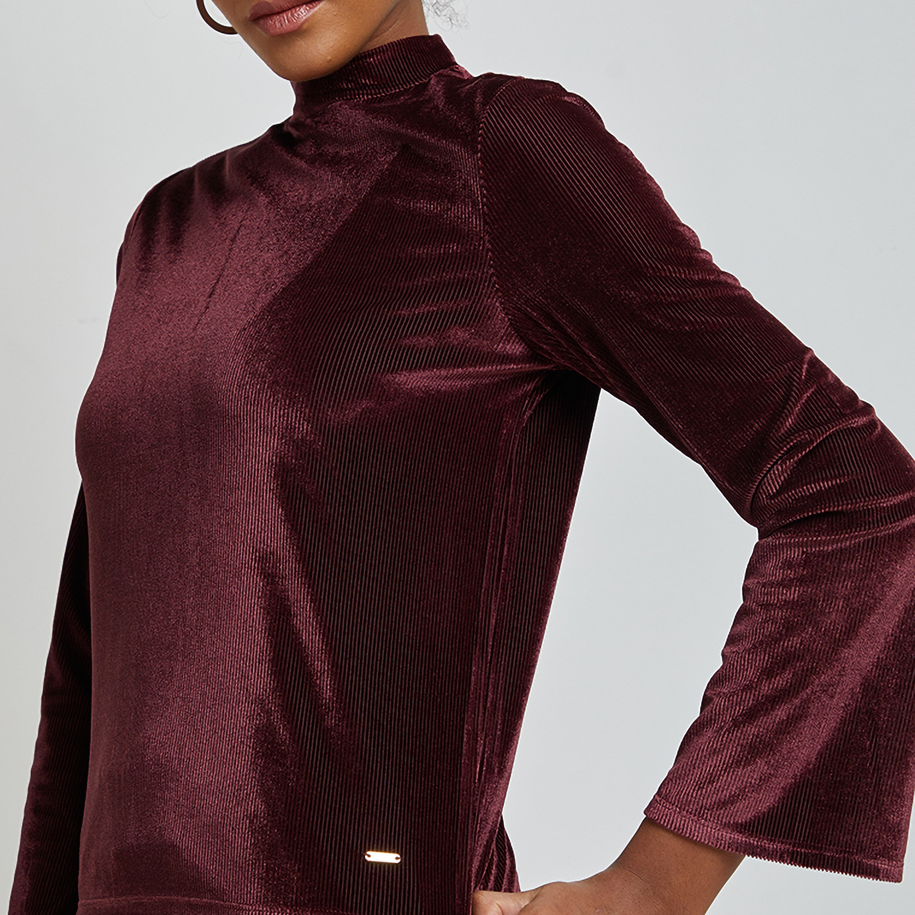 Aeropostale Textured High Neck Long Sleeves Women's Top-women-clothing-shirtsandblouses-blouses-image-3