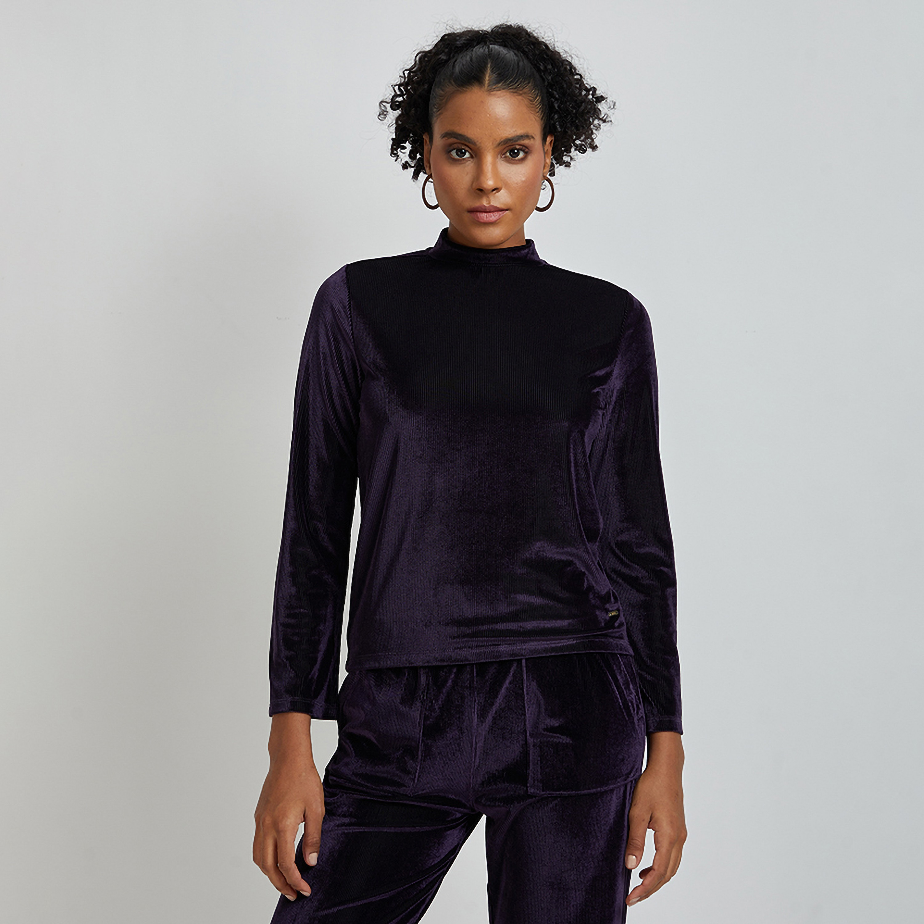 Aeropostale Textured High Neck Long Sleeves Women's Top-women-clothing-shirtsandblouses-blouses-image-1