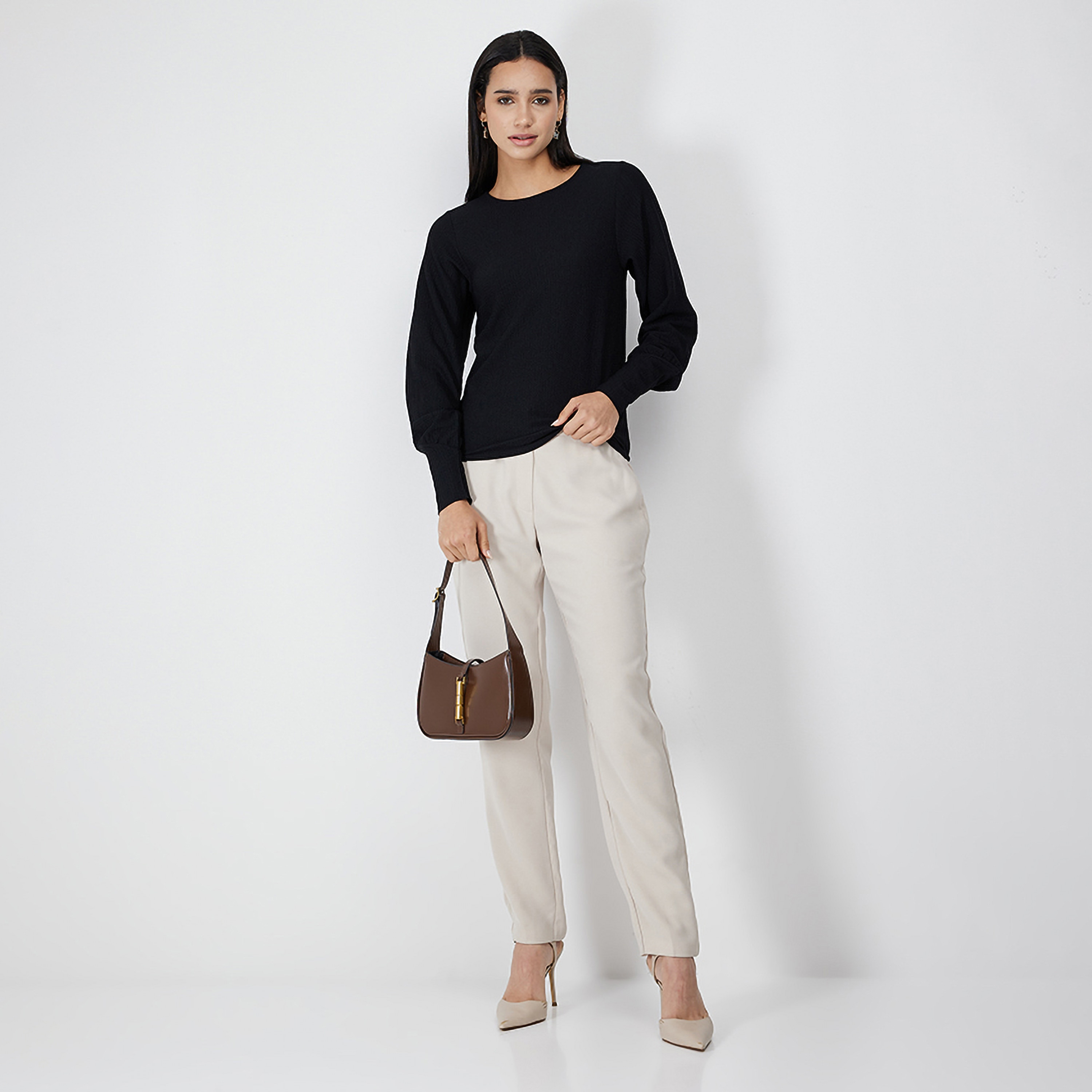 Aeropostale Textured Round Neck Long Sleeves Women's Top-women-clothing-shirtsandblouses-blouses-image-2