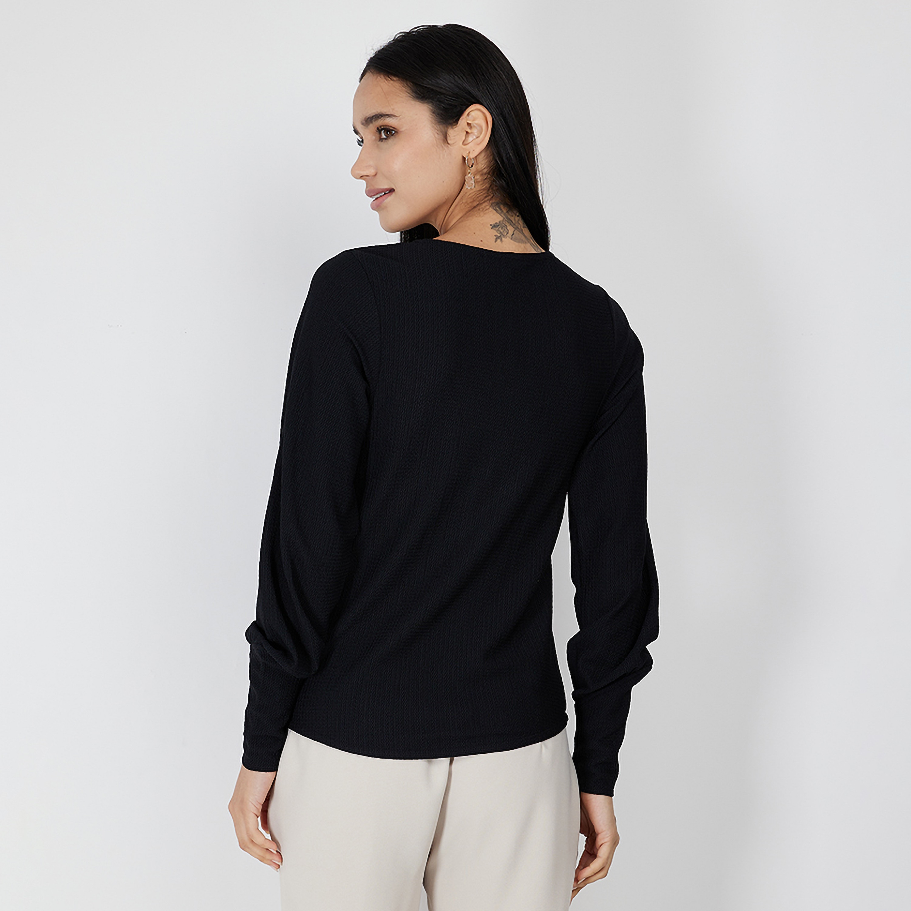 Aeropostale Textured Round Neck Long Sleeves Women's Top-women-clothing-shirtsandblouses-blouses-image-4