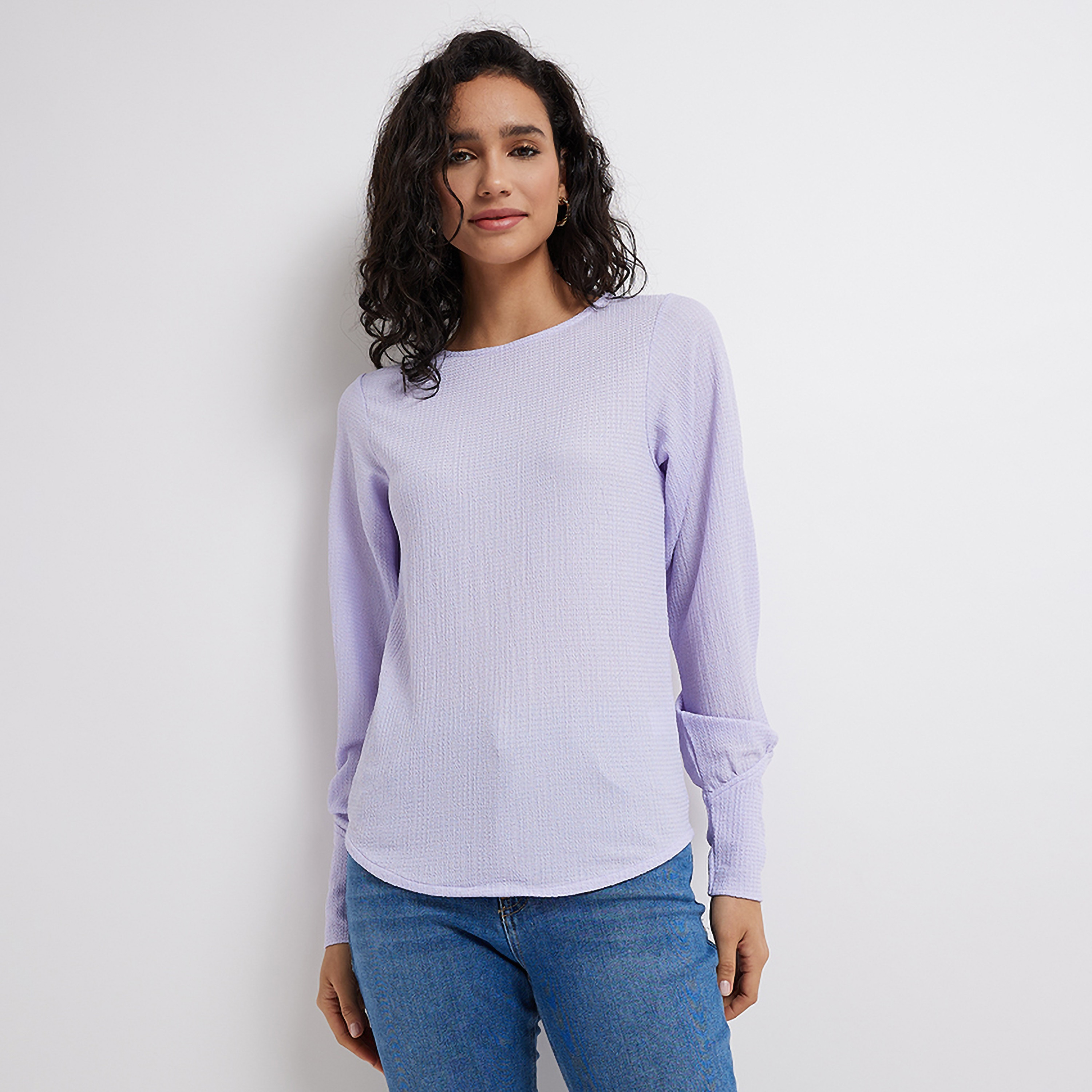بلوزة نسائية منسوجة برقبة مستديرة وأكمام طويلة من أيروبوستال-women-clothing-shirtsandblouses-blouses-image-5