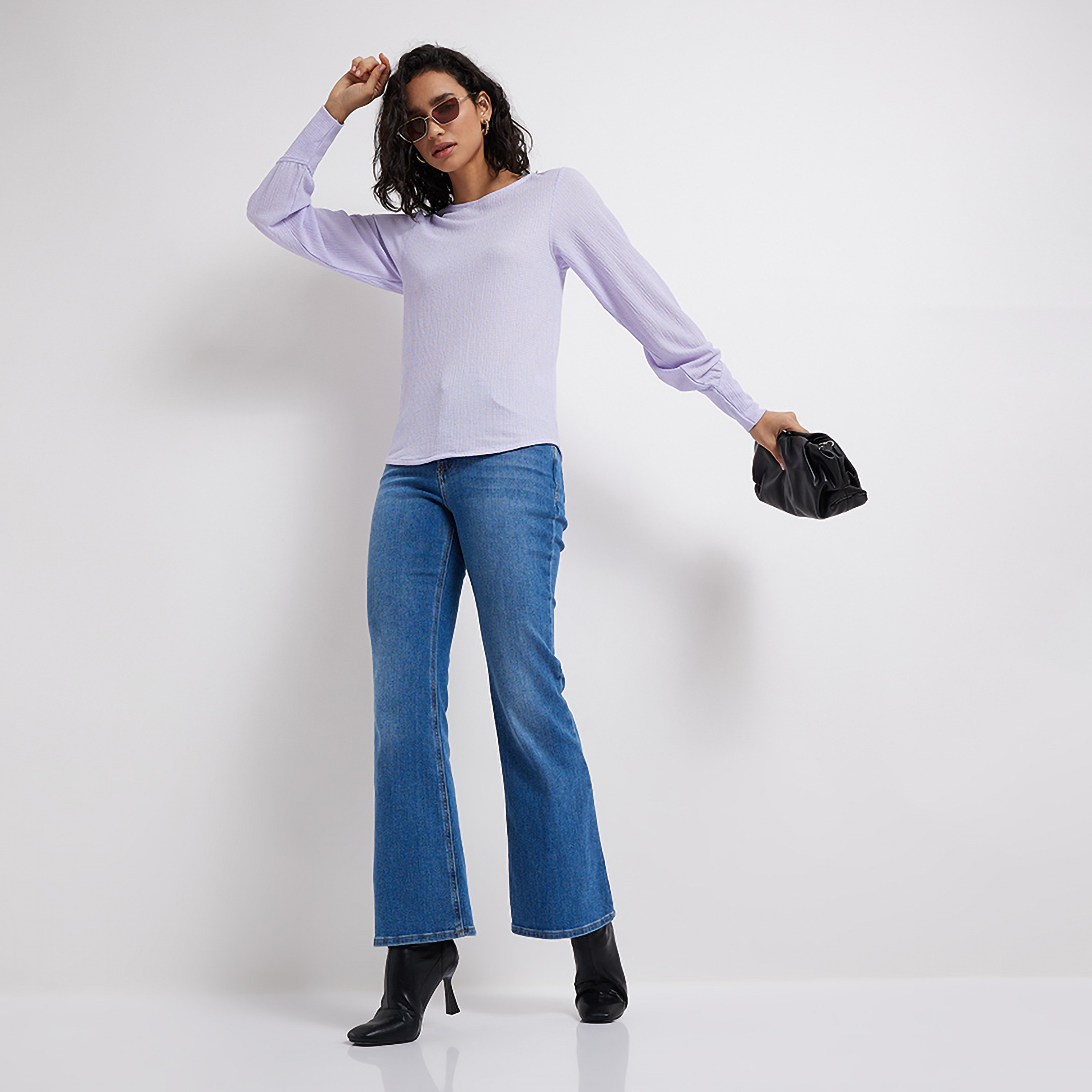 بلوزة نسائية منسوجة برقبة مستديرة وأكمام طويلة من أيروبوستال-women-clothing-shirtsandblouses-blouses-image-6
