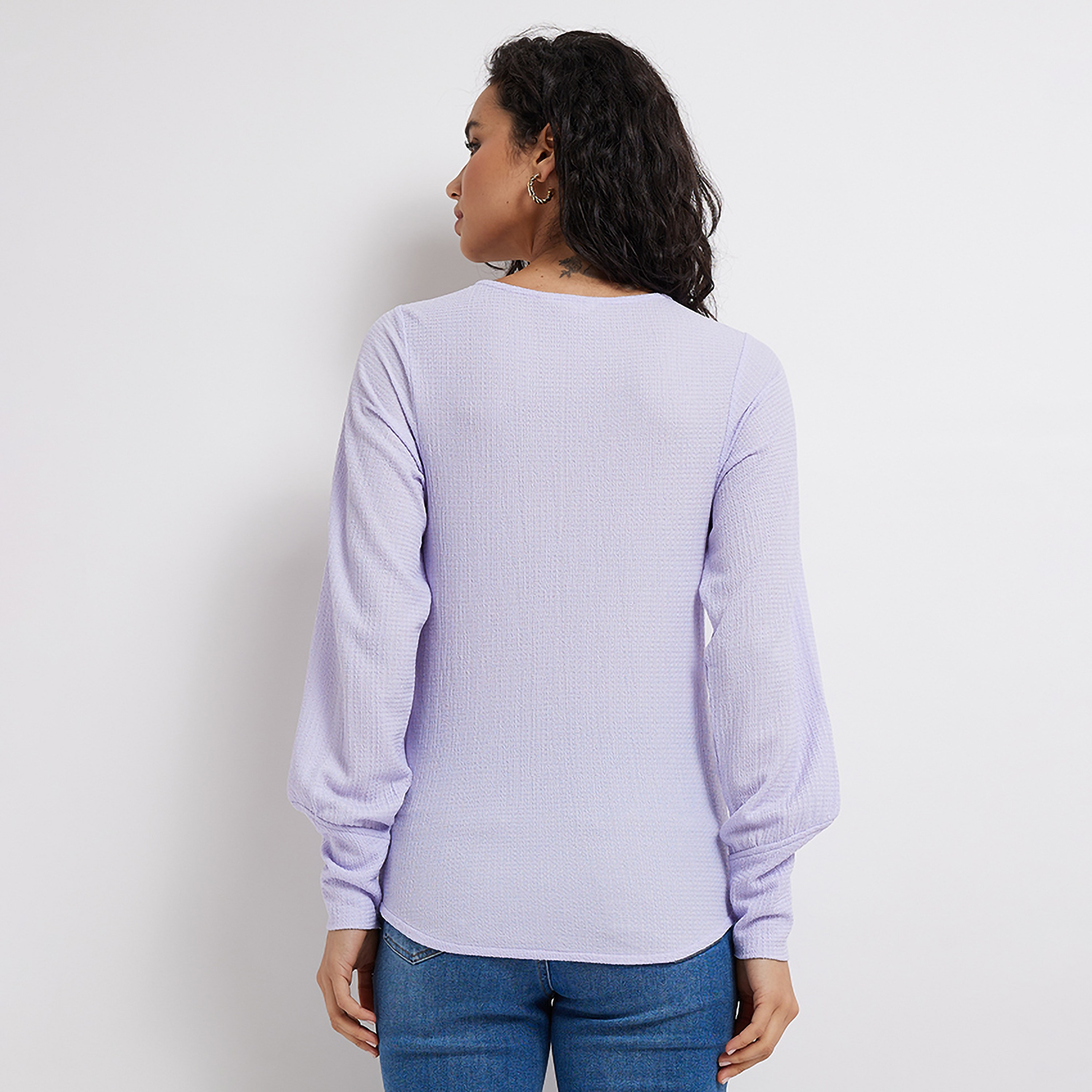بلوزة نسائية منسوجة برقبة مستديرة وأكمام طويلة من أيروبوستال-women-clothing-shirtsandblouses-blouses-image-8