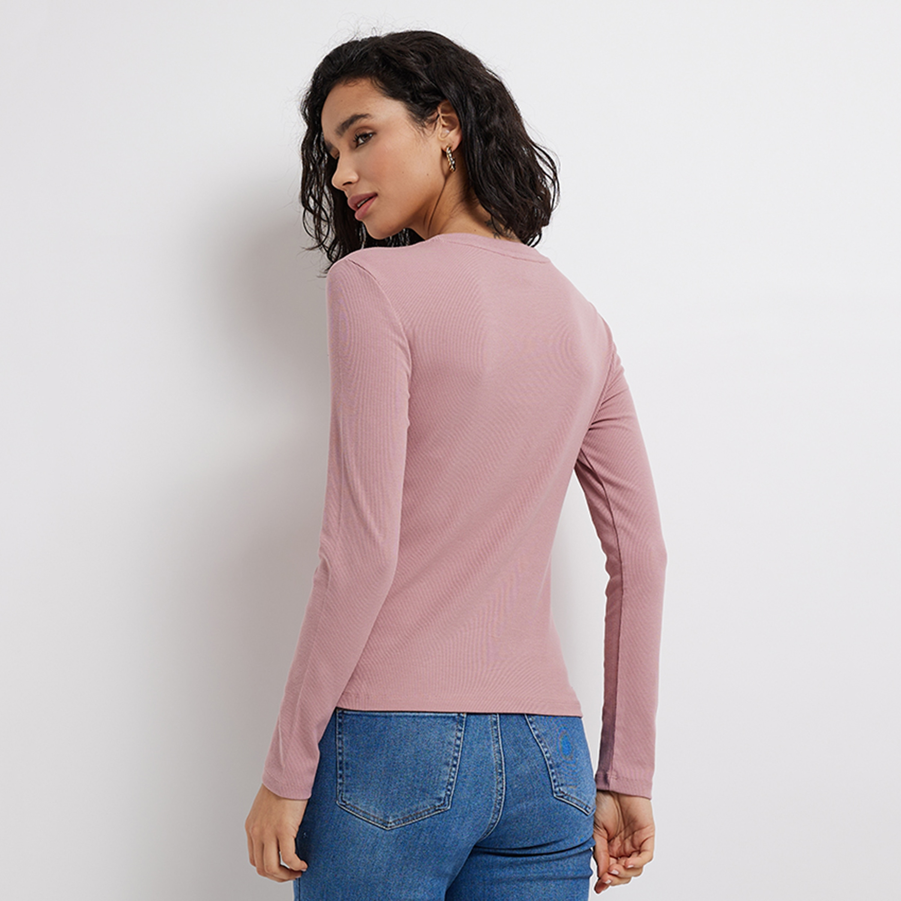 Aeropostale Textured Henley Neck Long Sleeves Women's T-Shirt-women-clothing-tshirts-image-4
