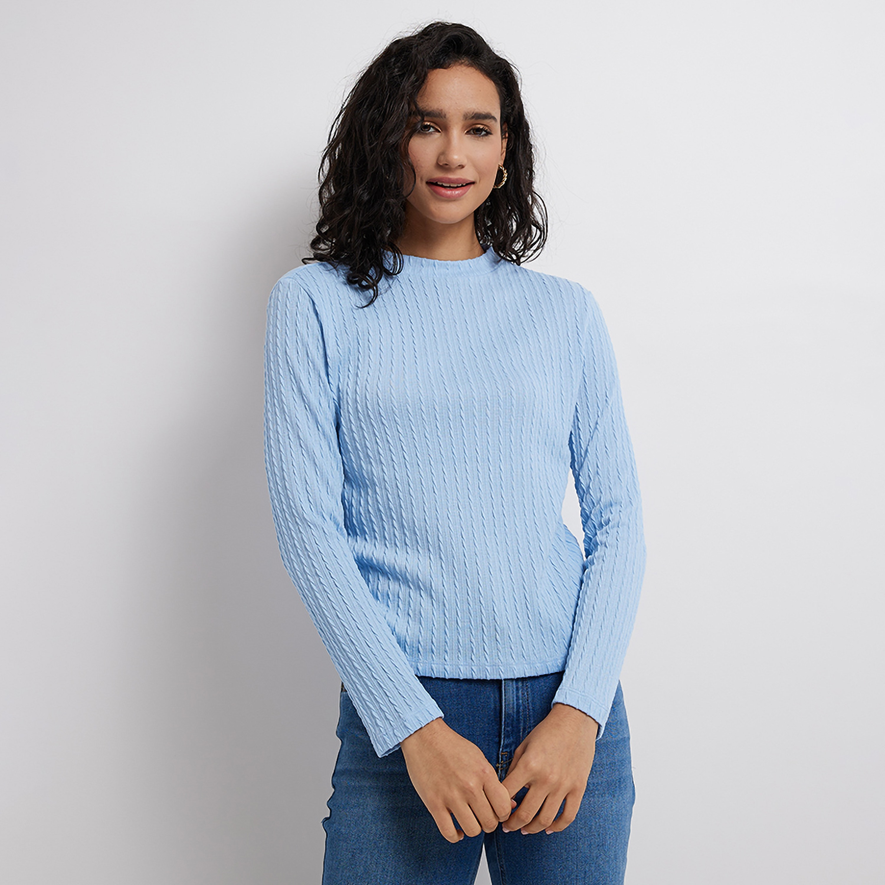 Aeropostale Cable Knitted Crew Neck Long Sleeves Women's Top-women-clothing-shirtsandblouses-blouses-image-1
