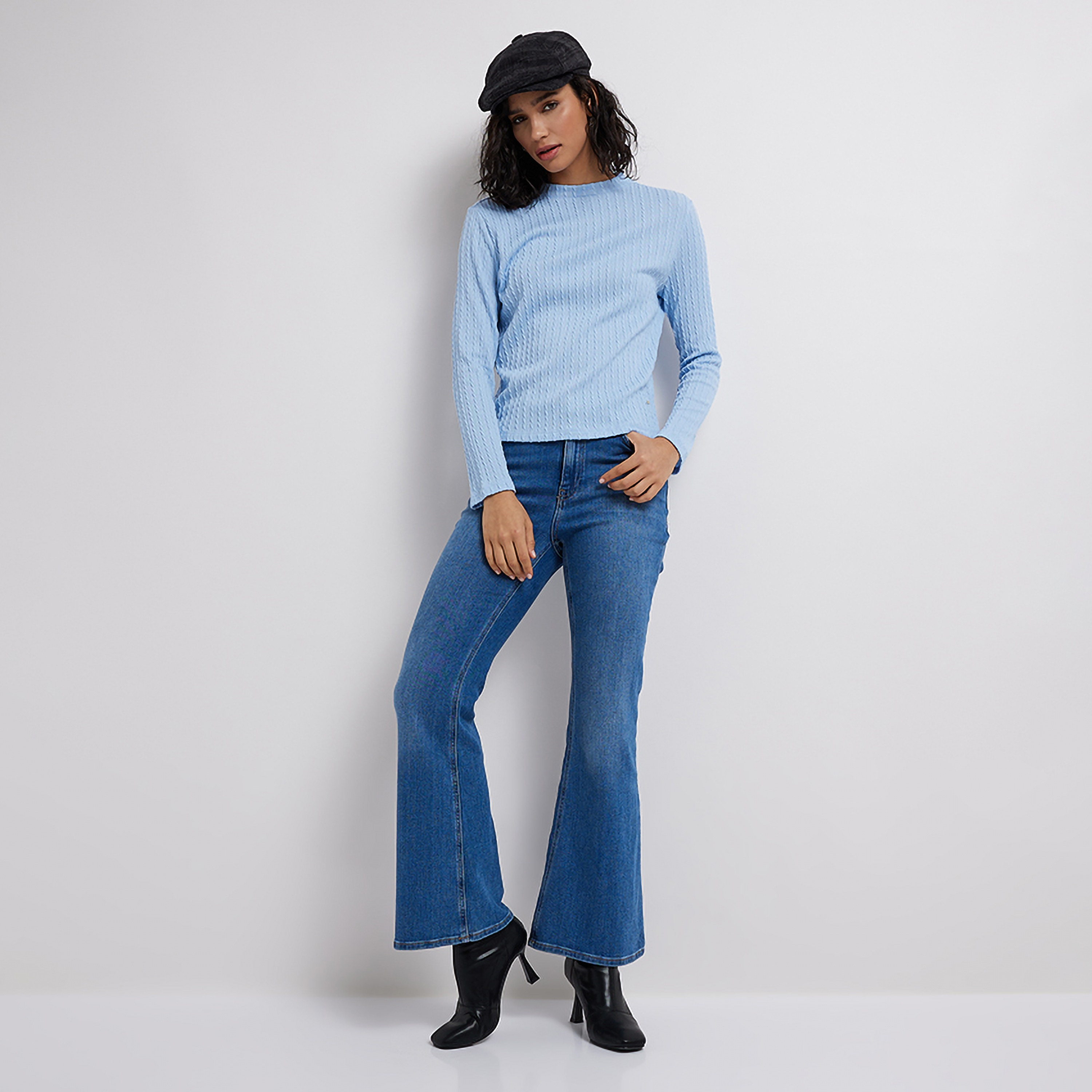 Aeropostale Cable Knitted Crew Neck Long Sleeves Women's Top-women-clothing-shirtsandblouses-blouses-image-2