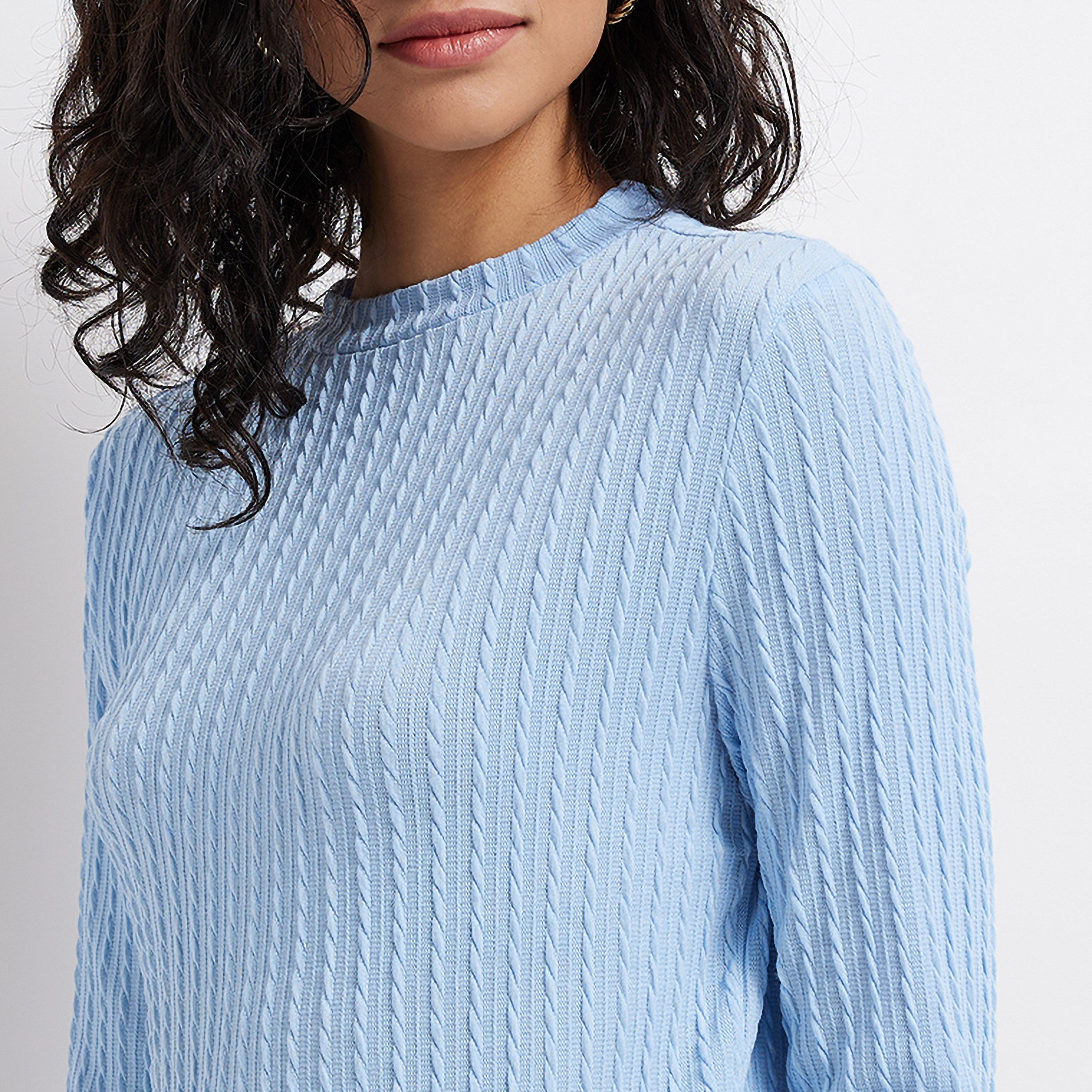 Aeropostale Cable Knitted Crew Neck Long Sleeves Women's Top-women-clothing-shirtsandblouses-blouses-image-3