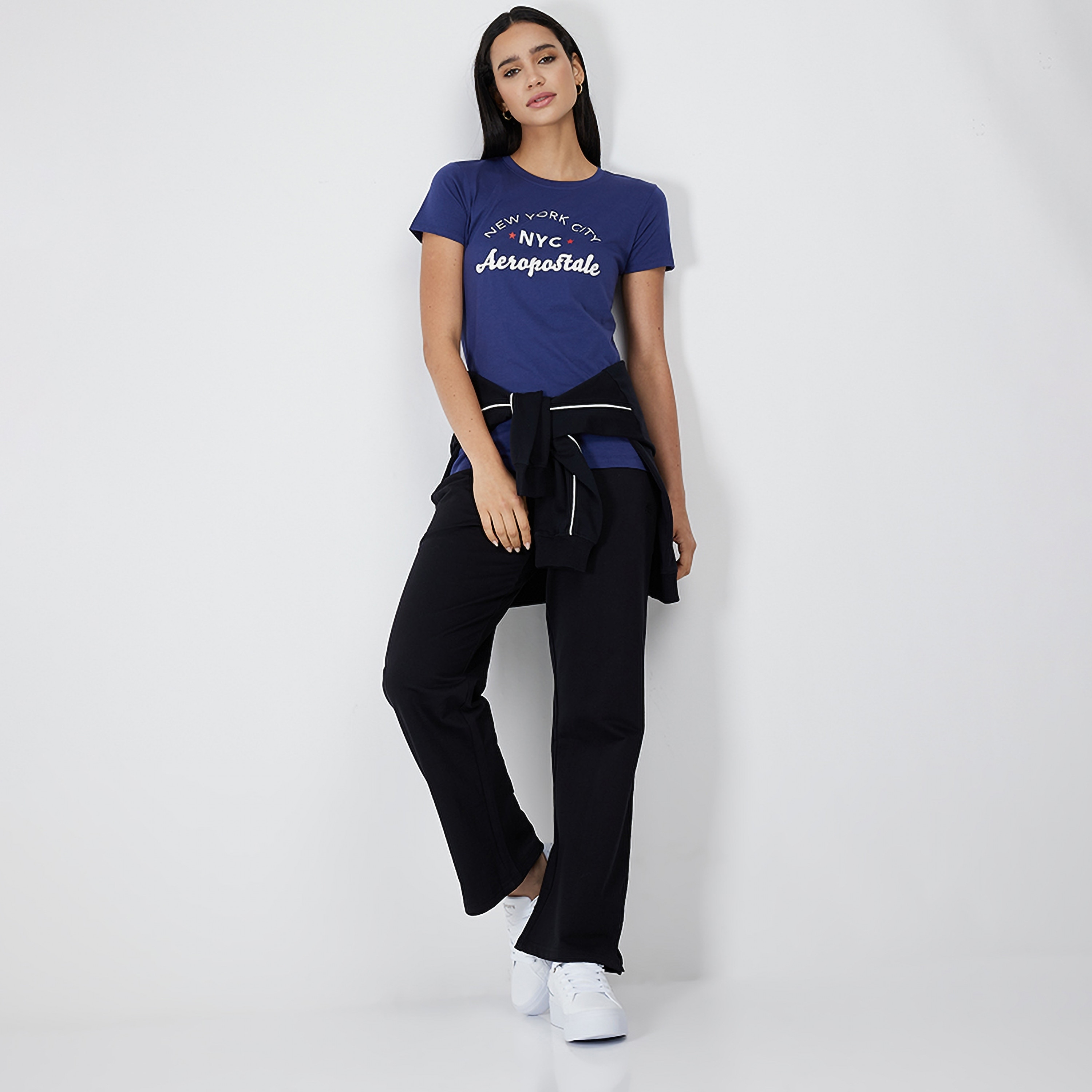تي شيرت نسائي بأكمام قصيرة ورقبة دائرية وطبعة نصية من أيروبوستال-women-clothing-tshirts-image-6
