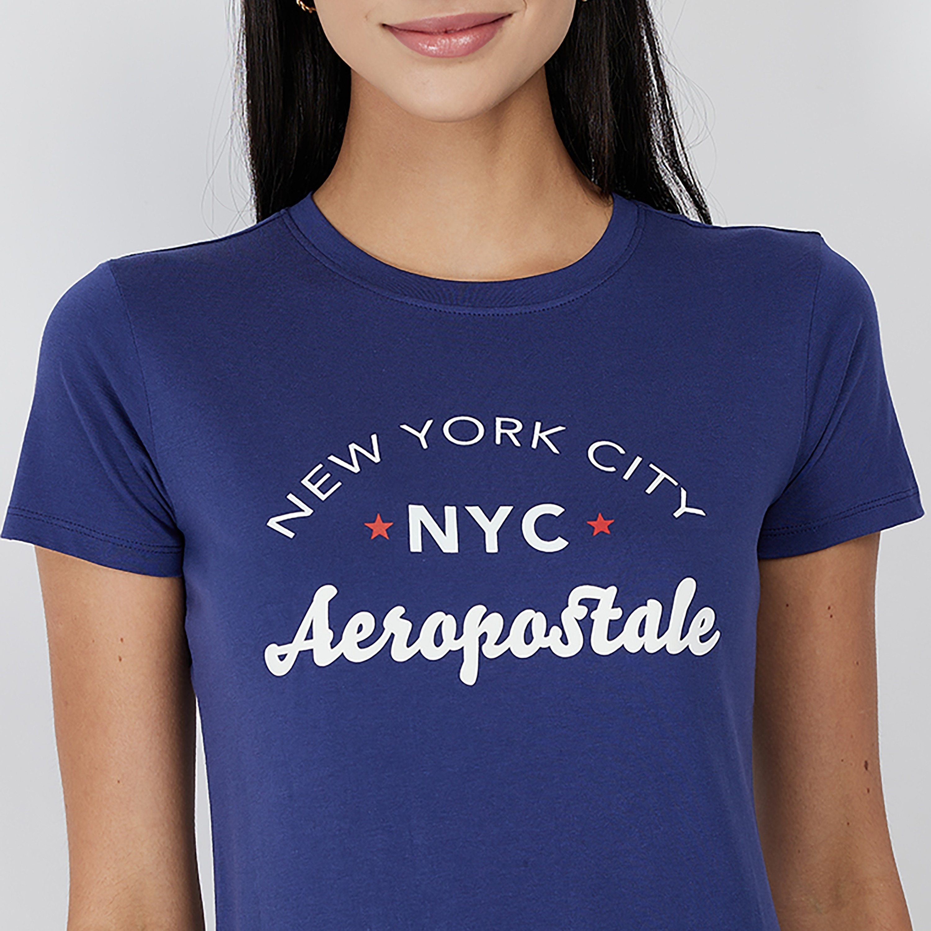 تي شيرت نسائي بأكمام قصيرة ورقبة دائرية وطبعة نصية من أيروبوستال-women-clothing-tshirts-image-7