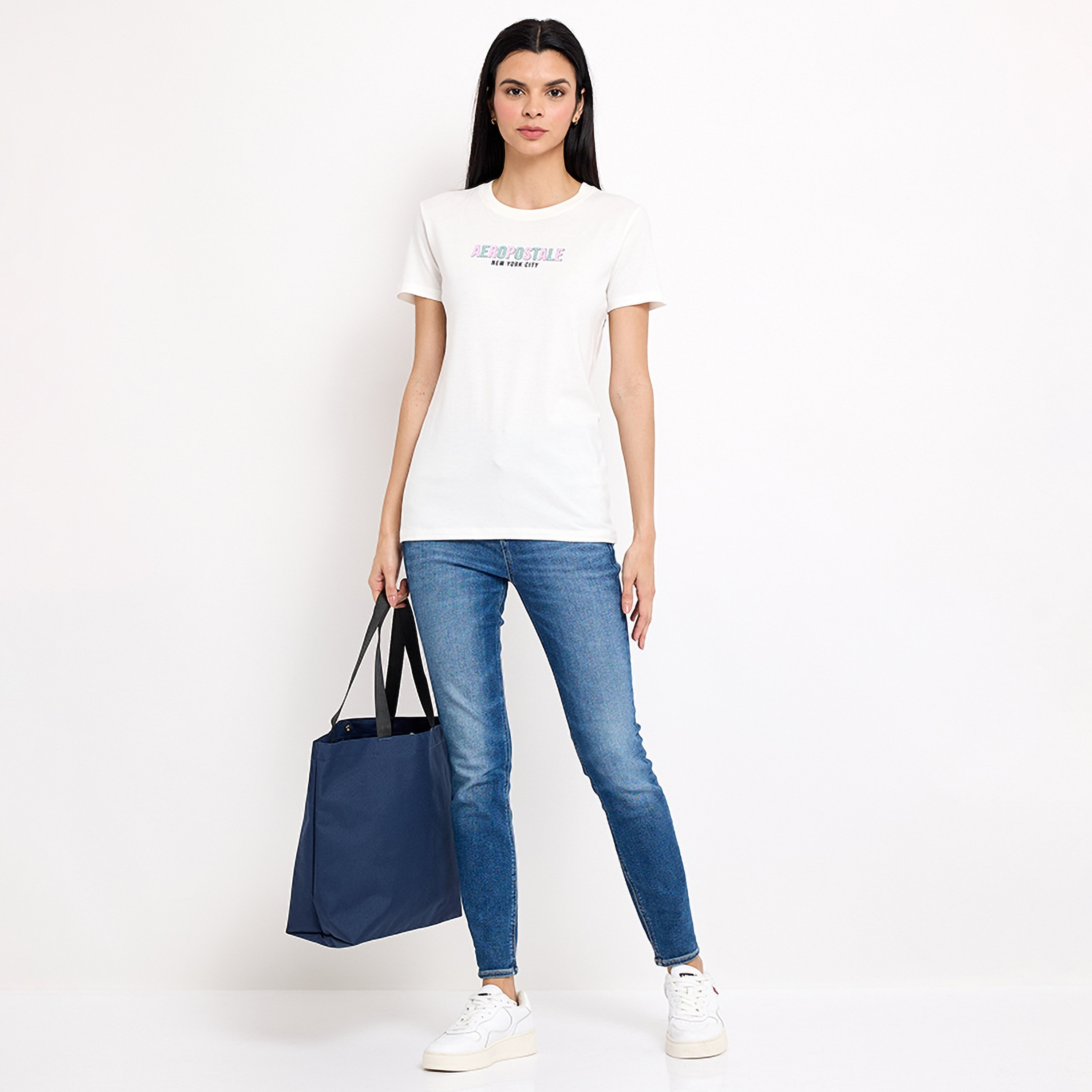 تي شيرت نسائي بأكمام قصيرة ورقبة دائرية وطبعة نصية من أيروبوستال-women-clothing-tshirts-image-6