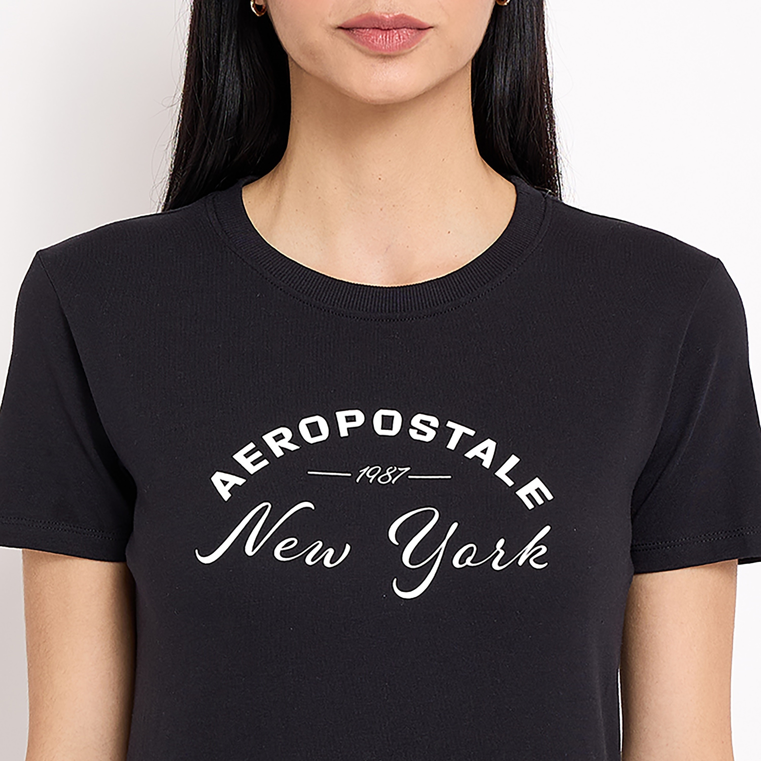 تي شيرت نسائي بأكمام قصيرة ورقبة دائرية وطبعة نصية من أيروبوستال-women-clothing-tshirts-image-3