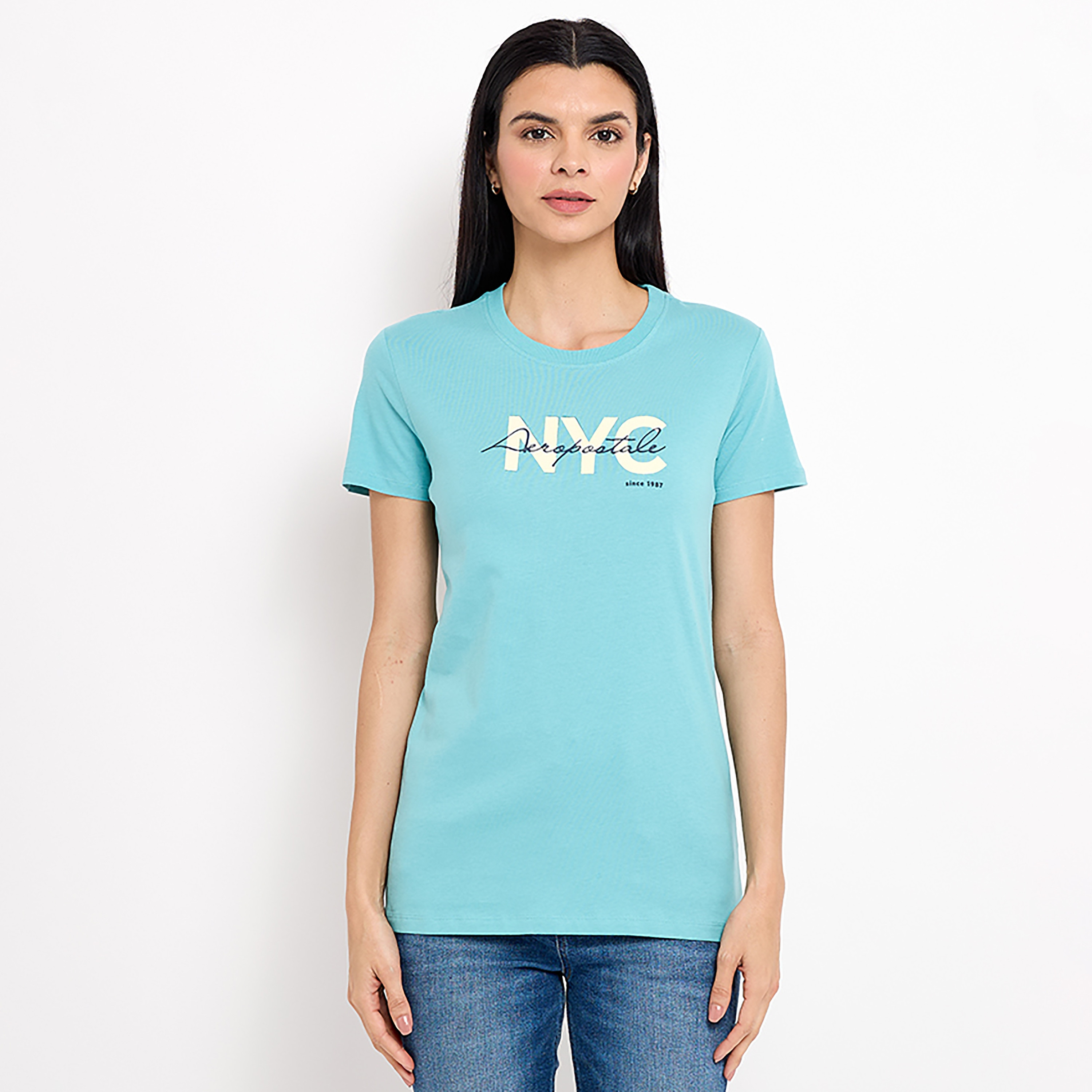 تي شيرت من ايروبوستال بأكمام قصيرة و ياقة مستديرة مع طبعات-women-clothing-tshirts-image-5