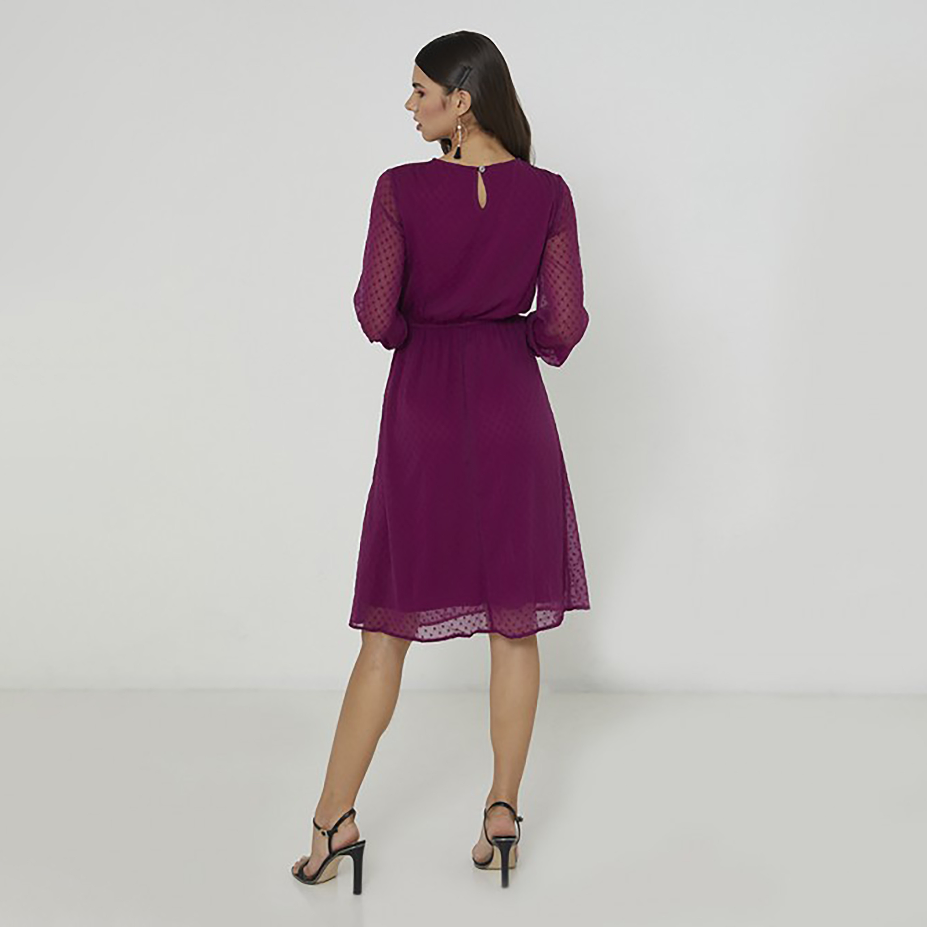 فستان ميدي ذو فيت وفلير برقبة مستديرة من إيروبوستال دوبي-women-clothing-dresses-image-4