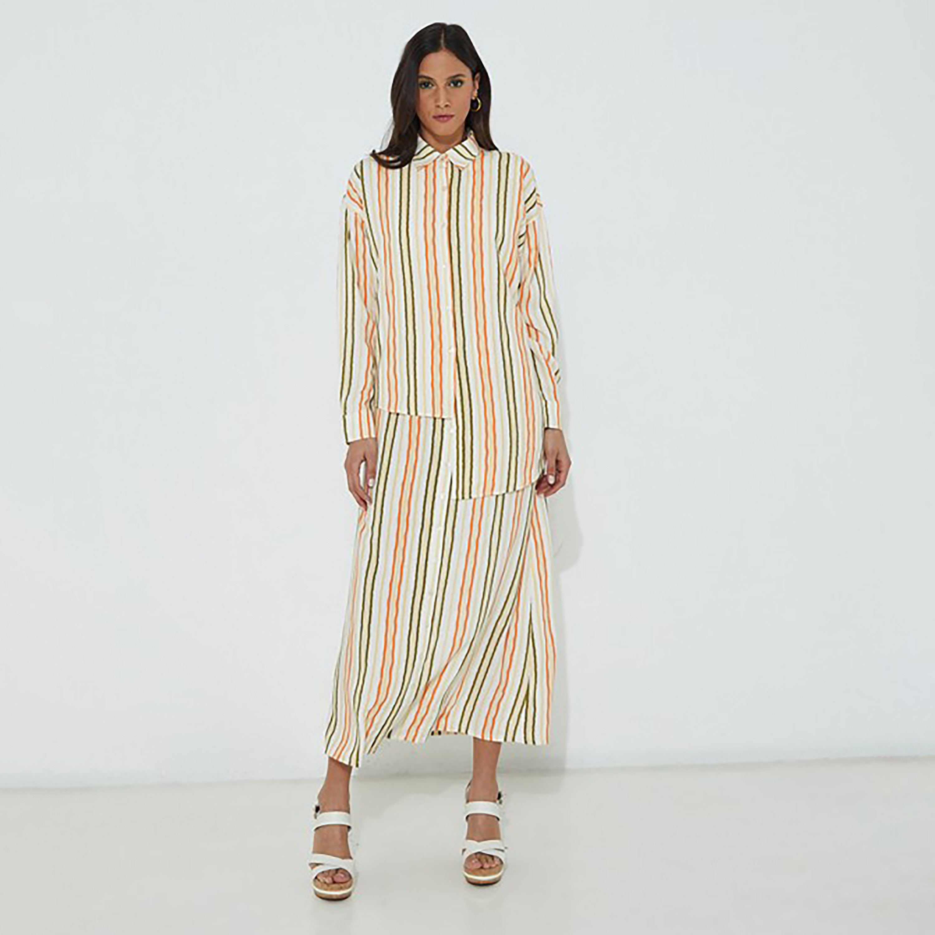 Aeropostale 2-Piece Set Multicolour Striped Sleeveless Maxi Women's Dress with Shirt-women-clothing-dresses-image-1