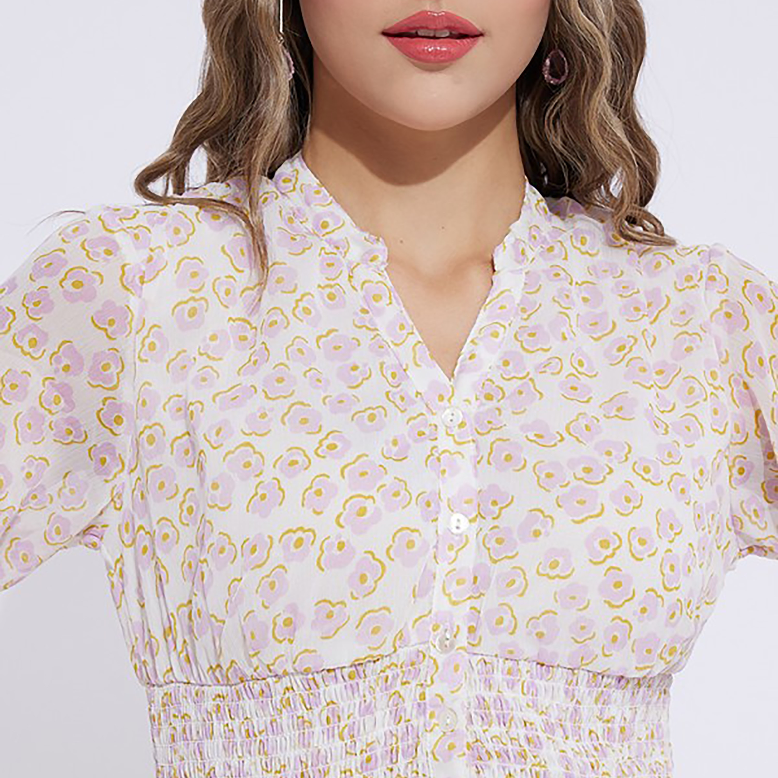 Aeropostale Printed Mandarin Collar Smocked Waist Midi Dress-women-clothing-dresses-image-3