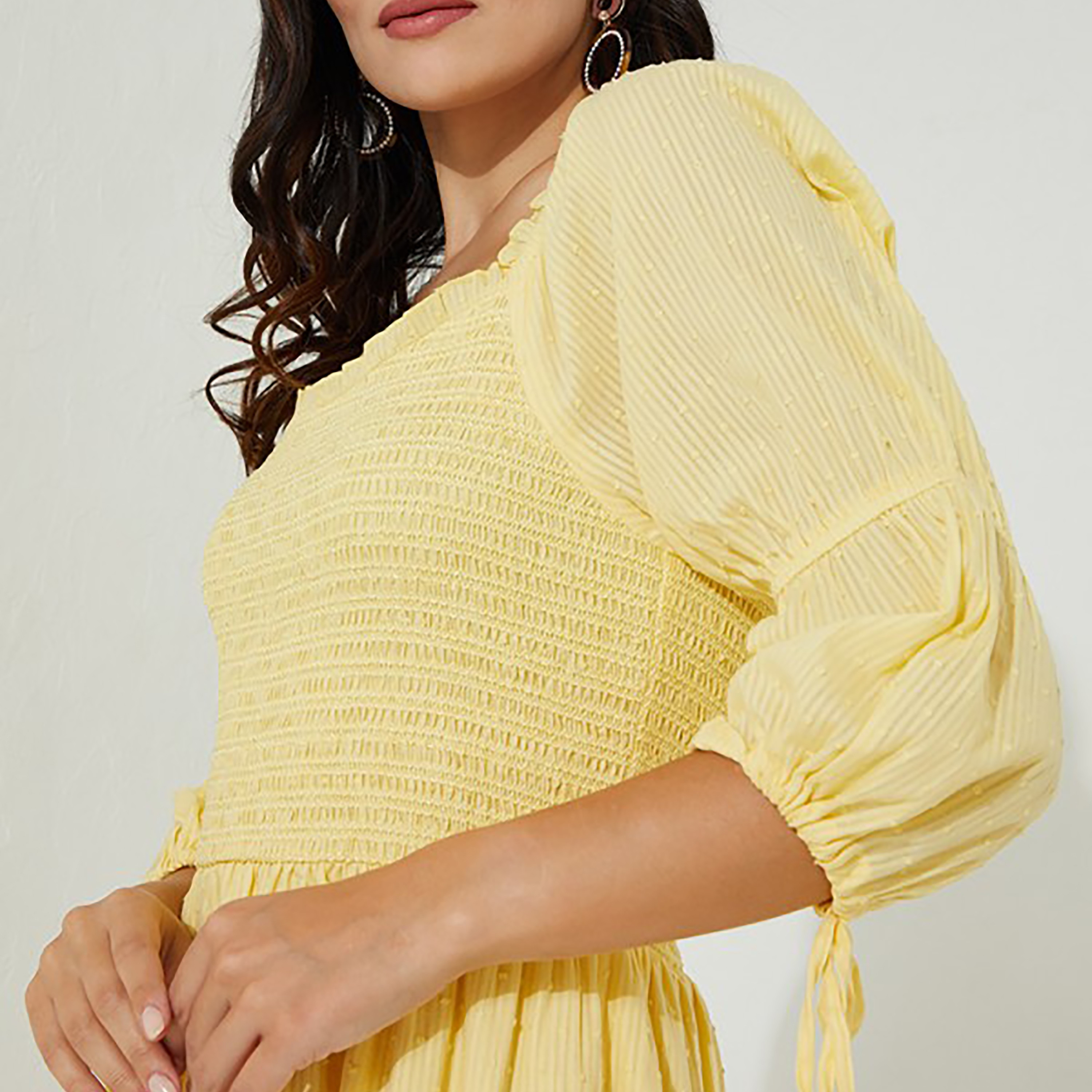 فستان متوسط الطول ورقبة مربعة مع سموكيد من إيروبوستال-women-clothing-dresses-image-3